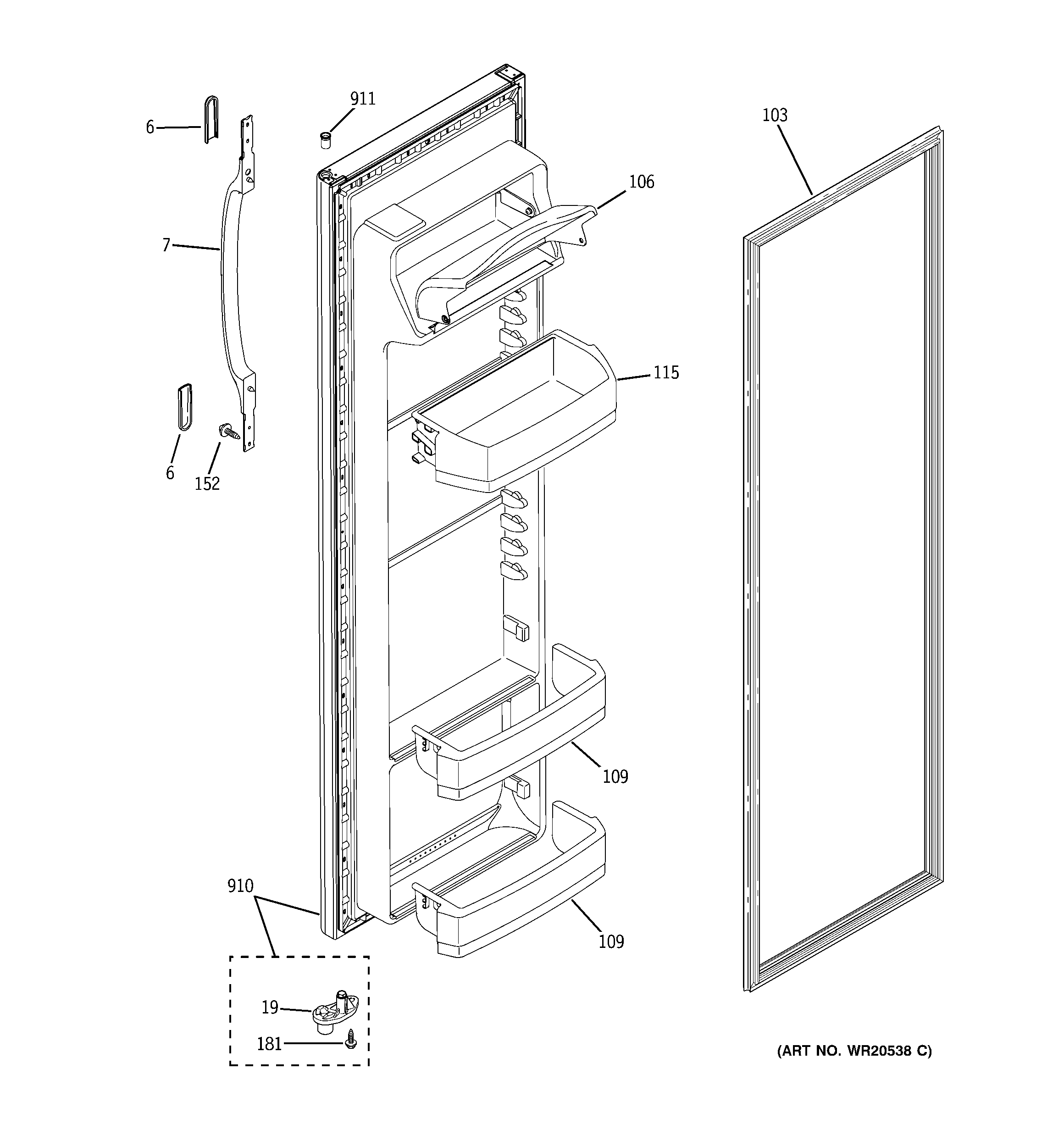 Hotpoint HSS25GFTJCC fresh food door diagram