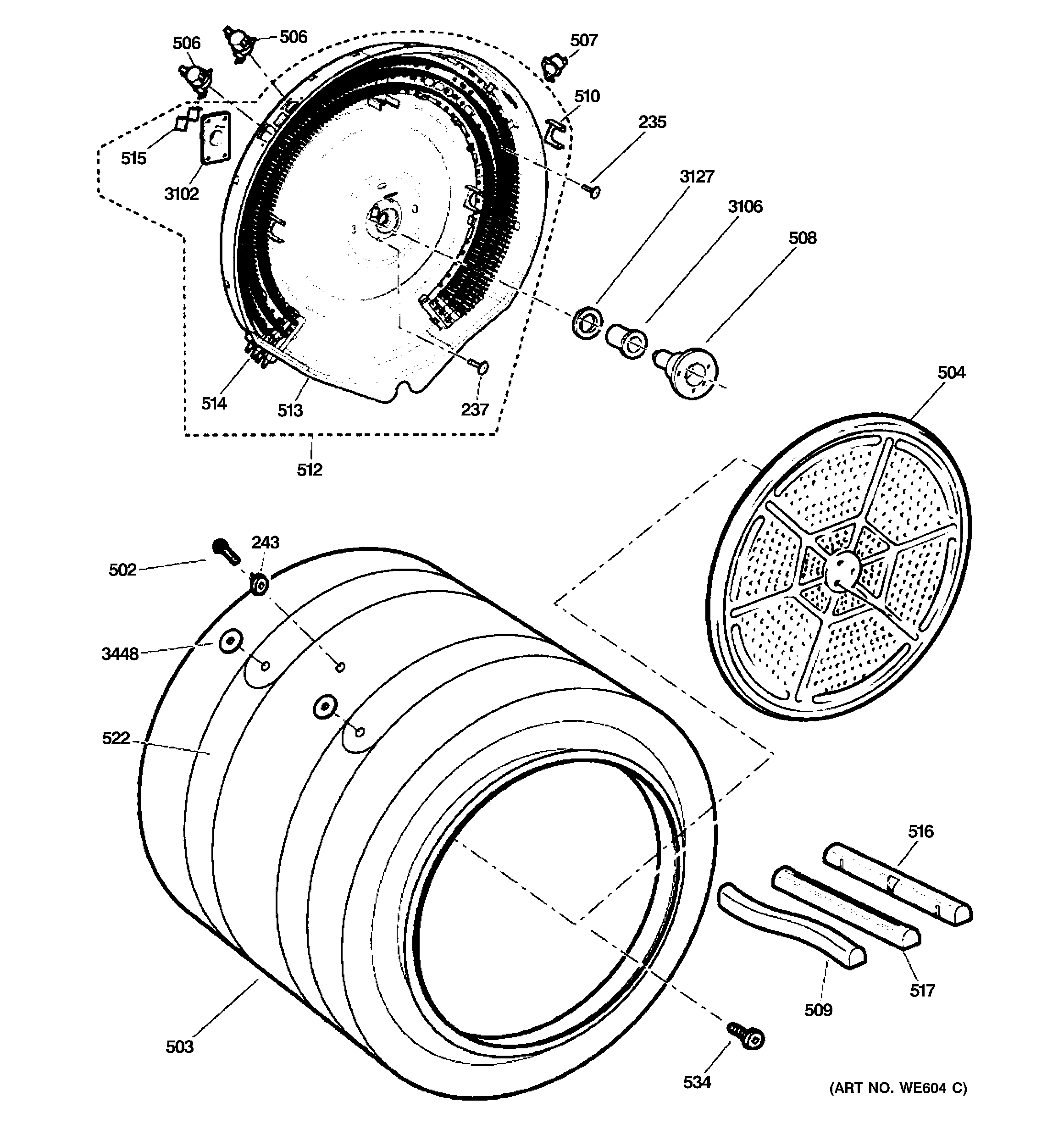 GE PFDS455EL0MG drum diagram