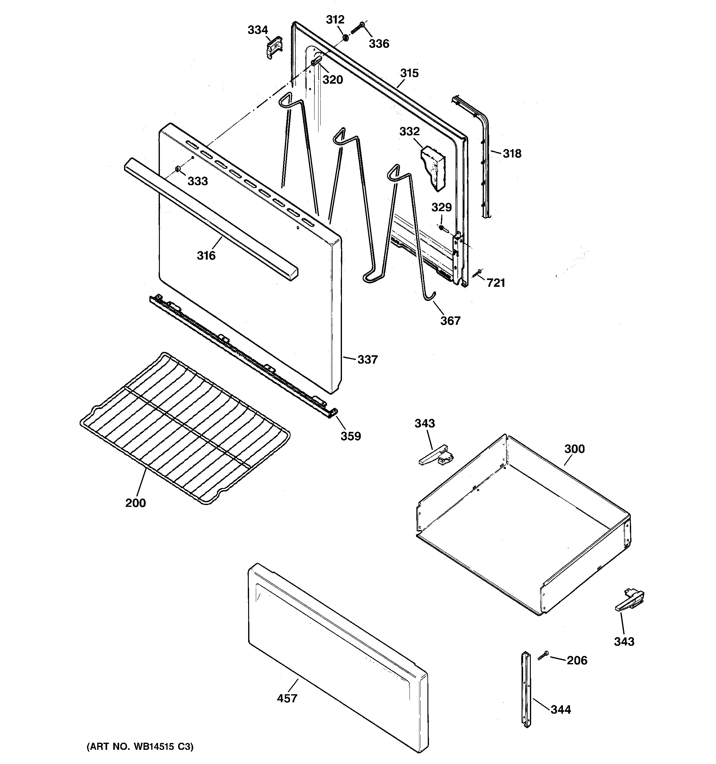 GE ABS200P2BB door & drawer parts diagram