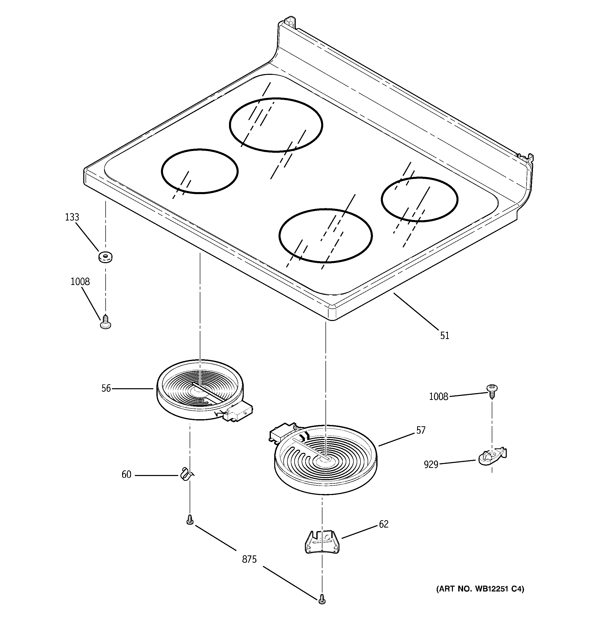 GE JB620DR1BB cooktop diagram