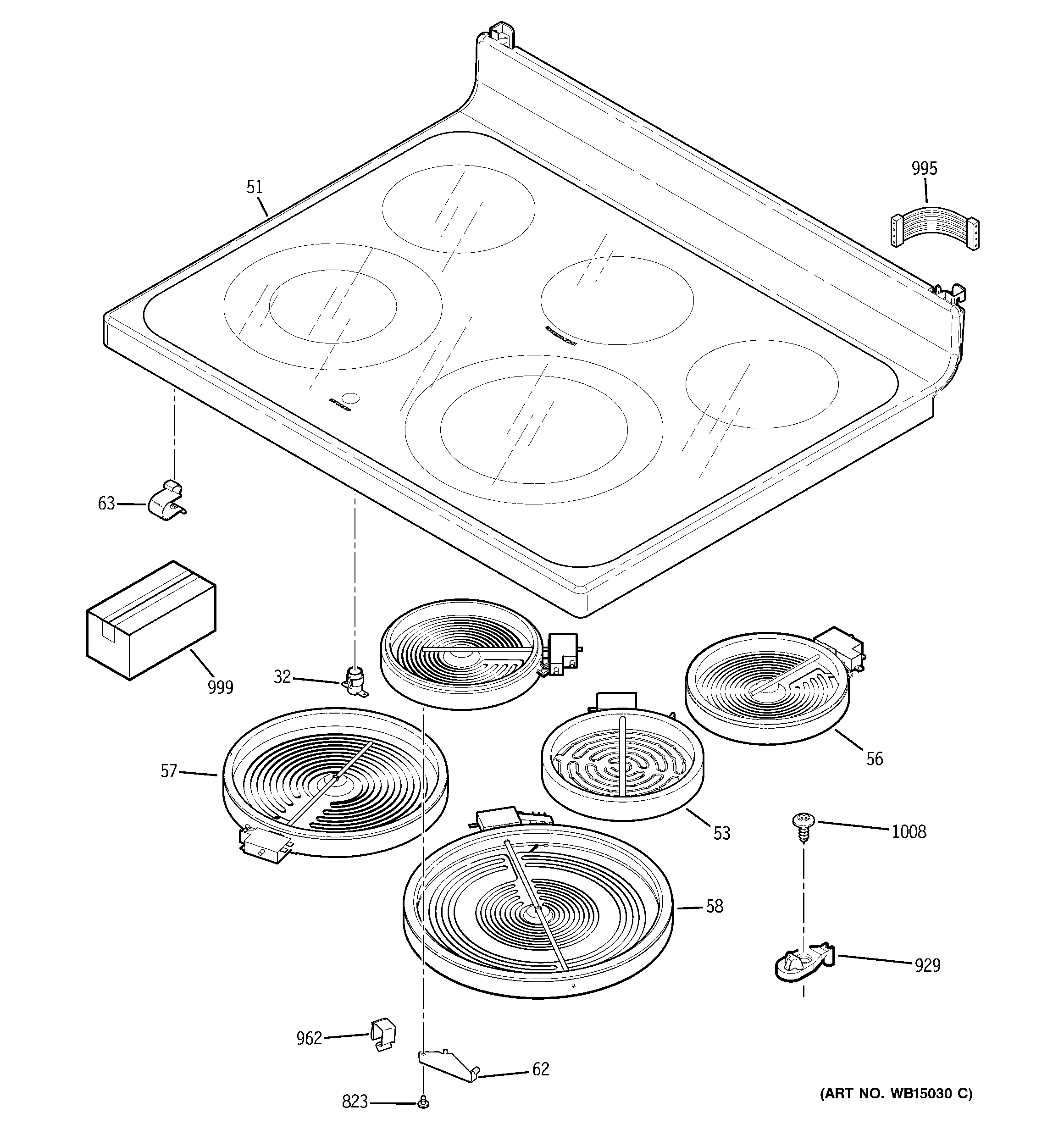GE JB870SR1SS cooktop diagram
