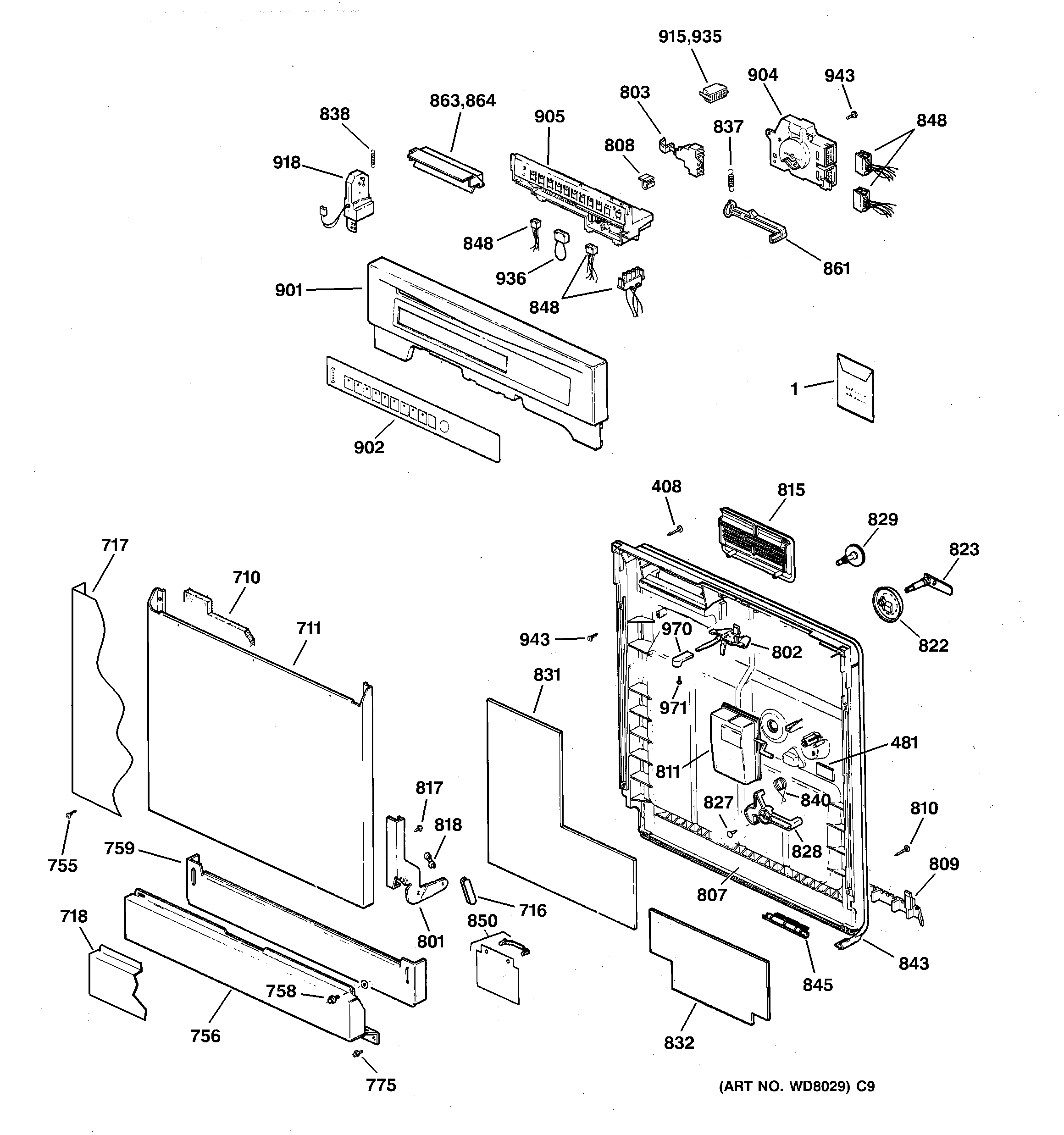 GE GSD4940Z04SS escutcheon & door assembly diagram