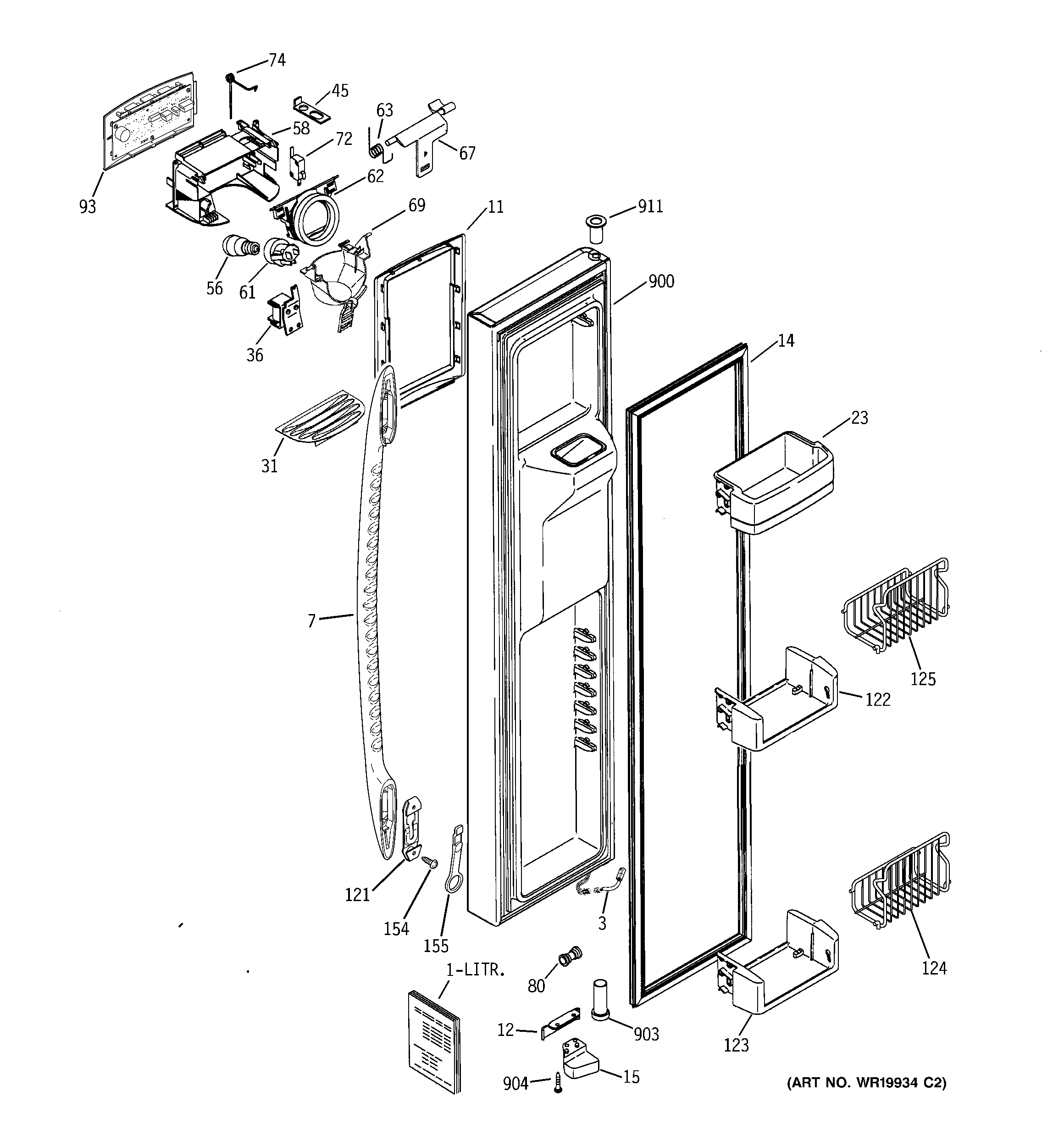GE PSK27NHSBCWW freezer door diagram