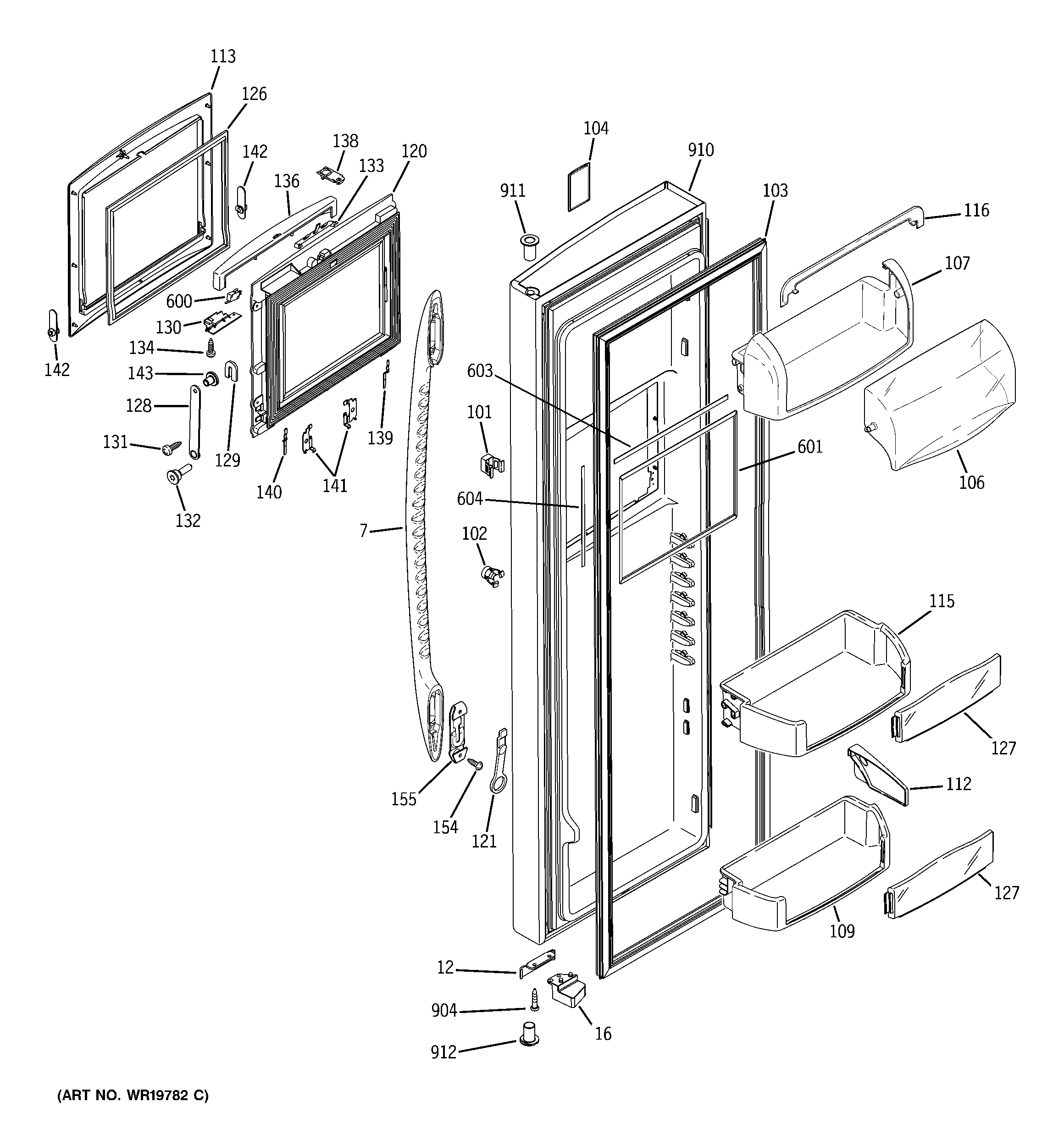 GE PSS26NHSCCC fresh food door diagram