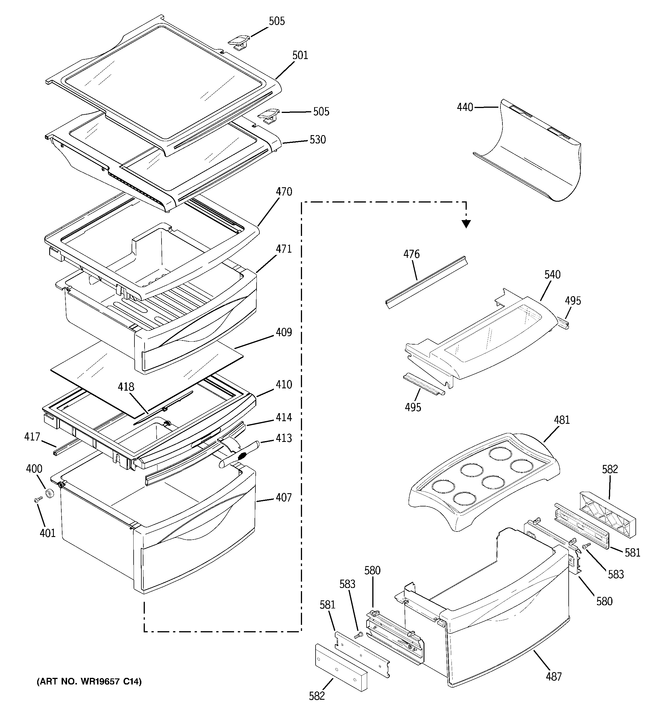 GE PSS26NHSCCC fresh food shelves diagram