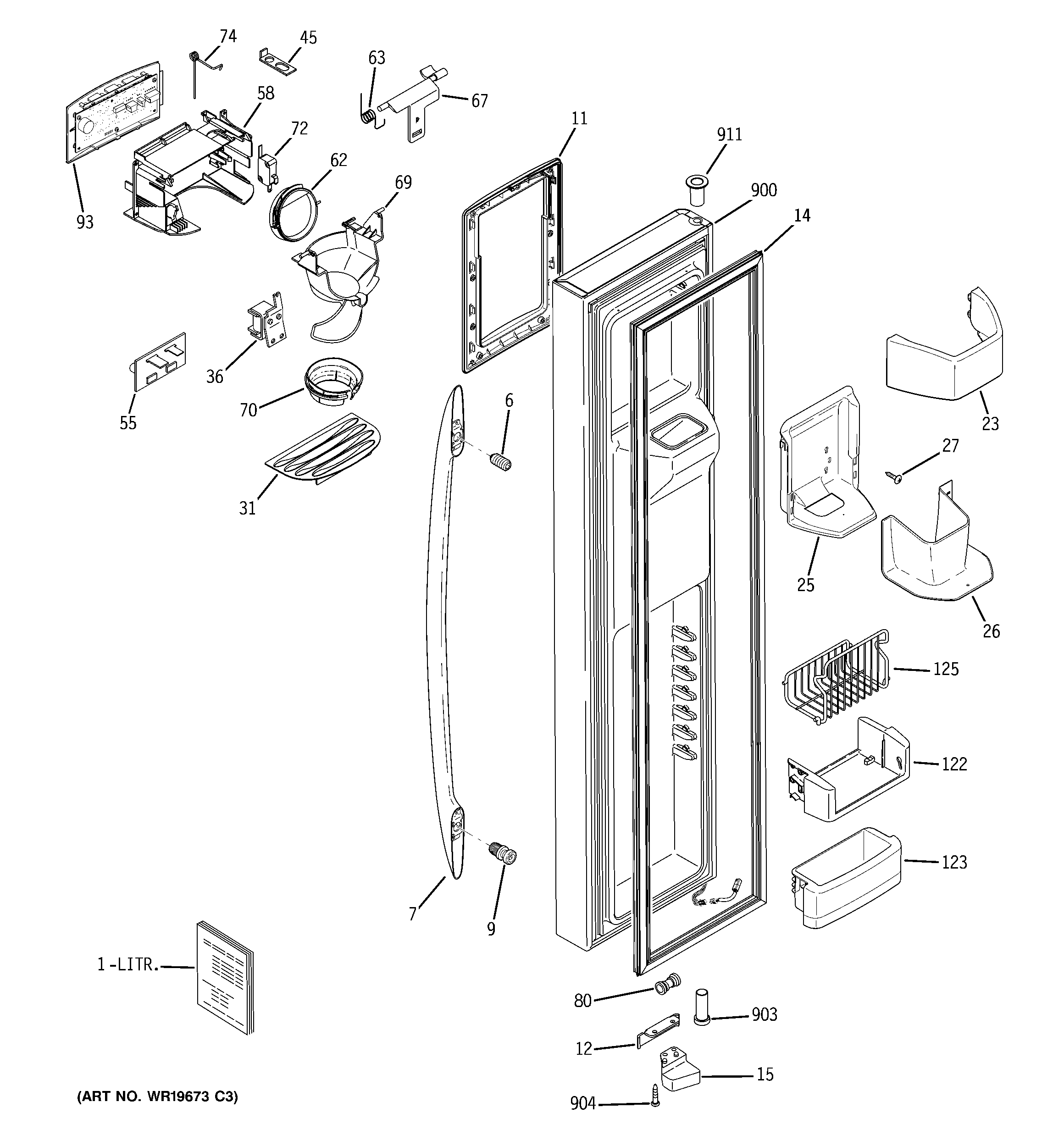 GE PSS26PSSASS freezer door diagram