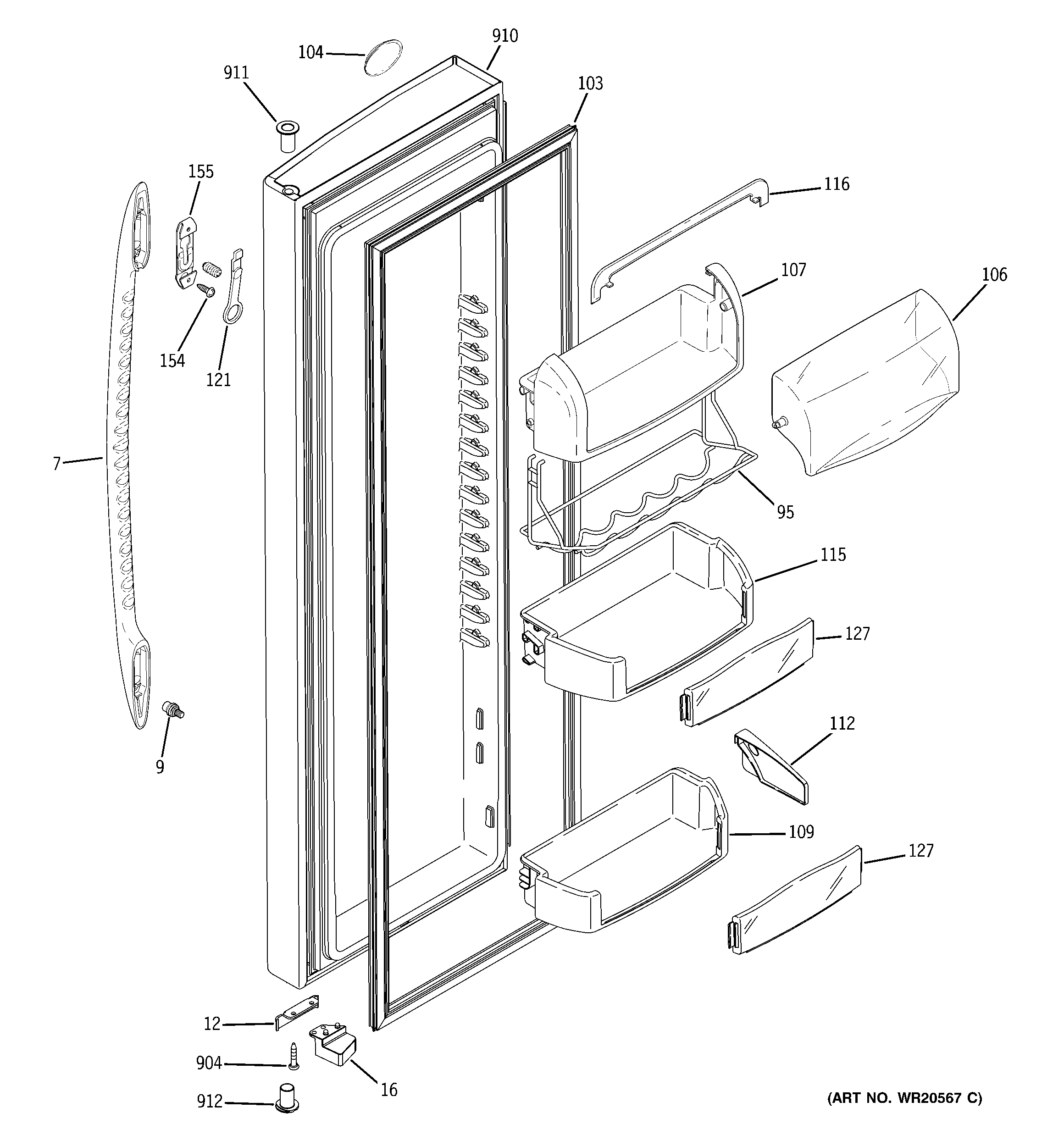 GE PSSF3RGXCCC fresh food door diagram