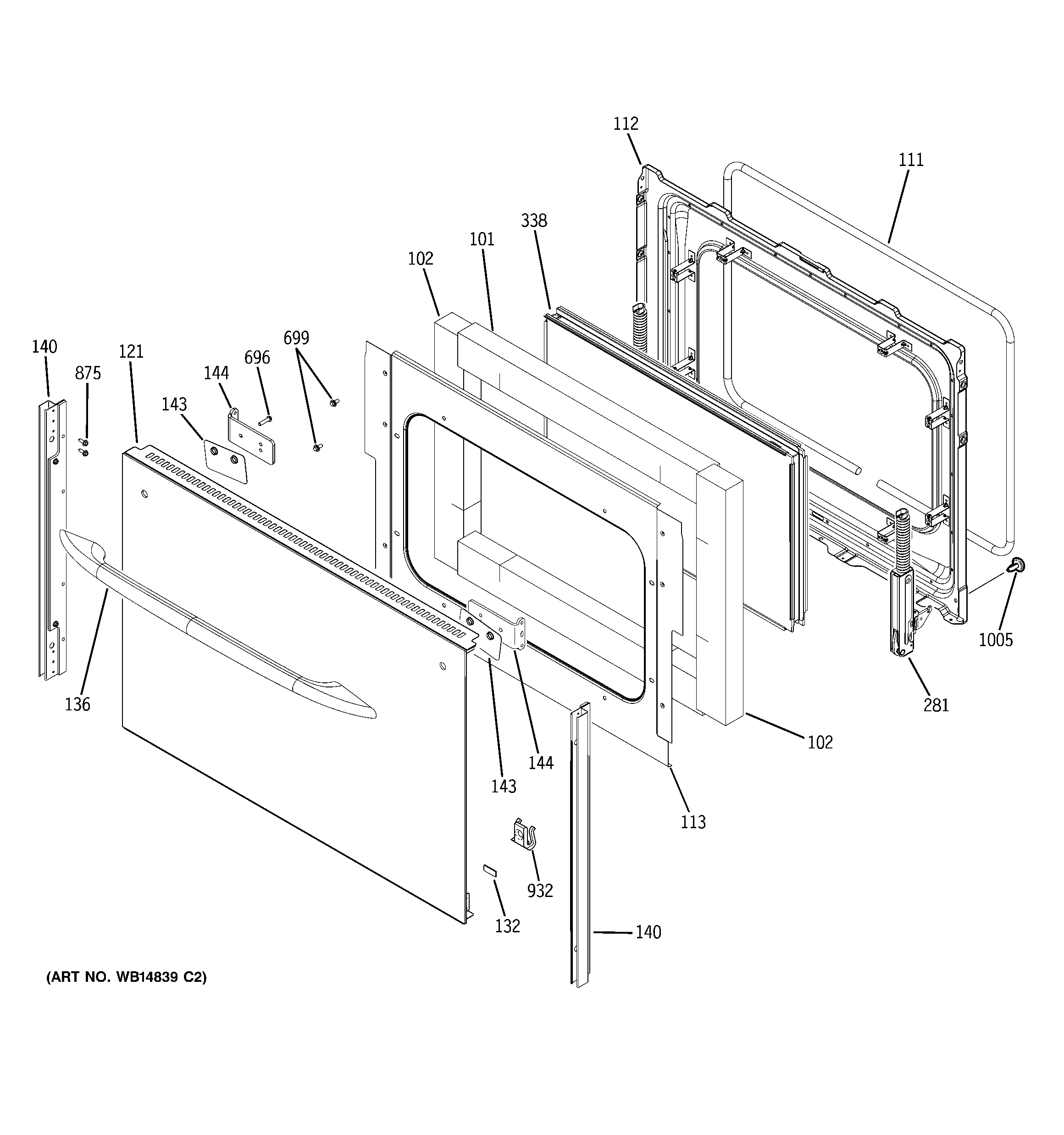 GE JCB850DR1WW lower door diagram
