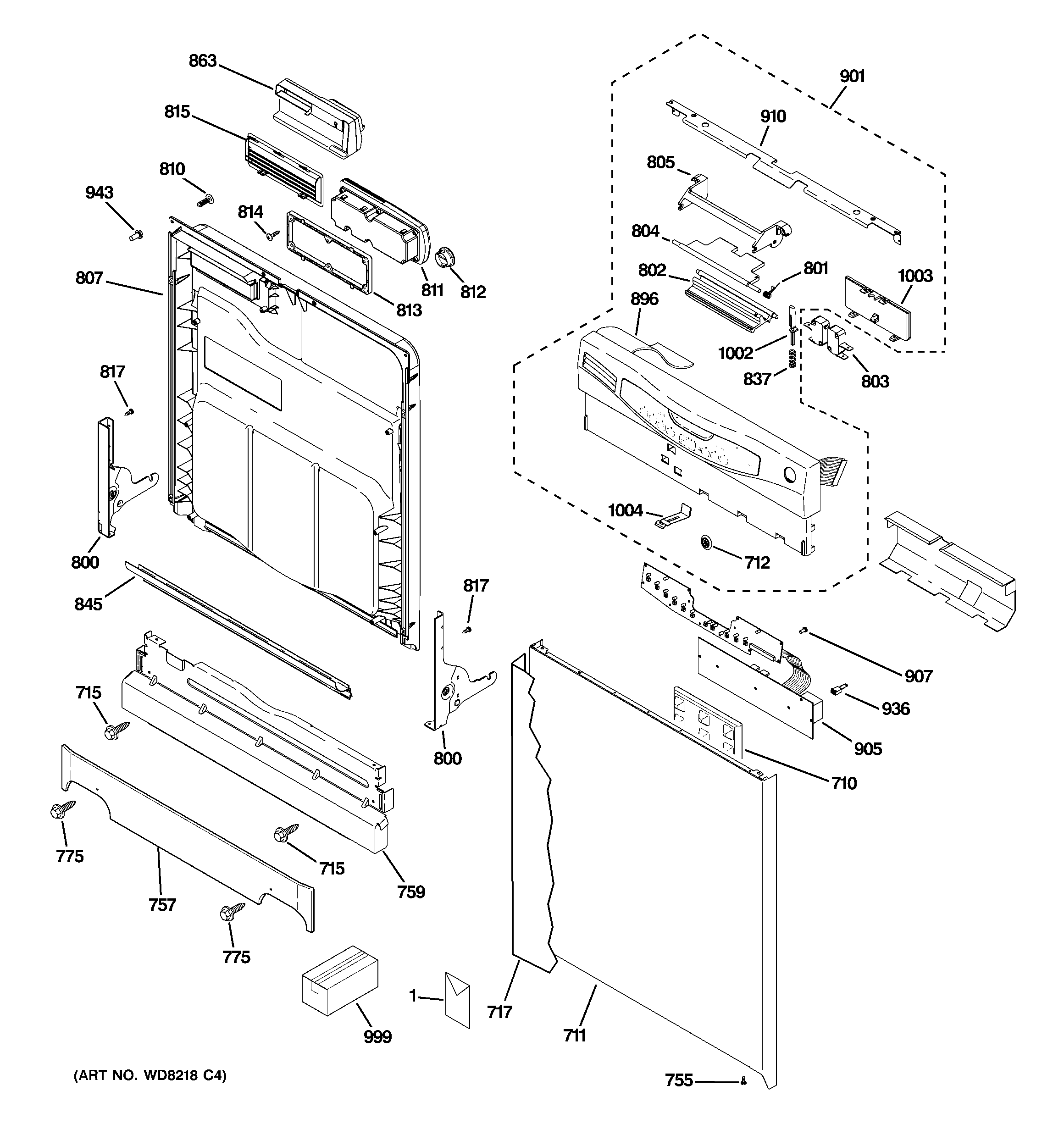 GE GLC4400R10WW escutcheon & door assembly diagram