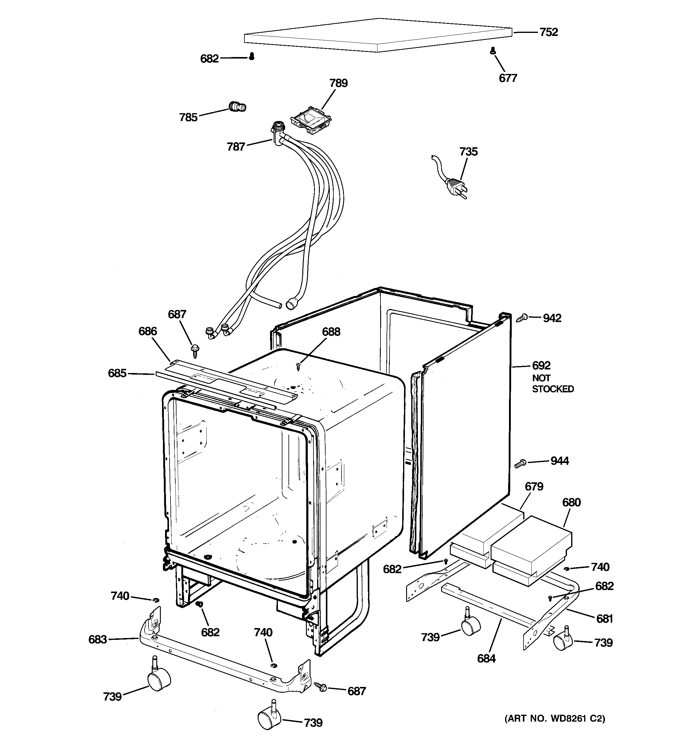 GE GLC4400R10WW cabinet & exterior parts diagram