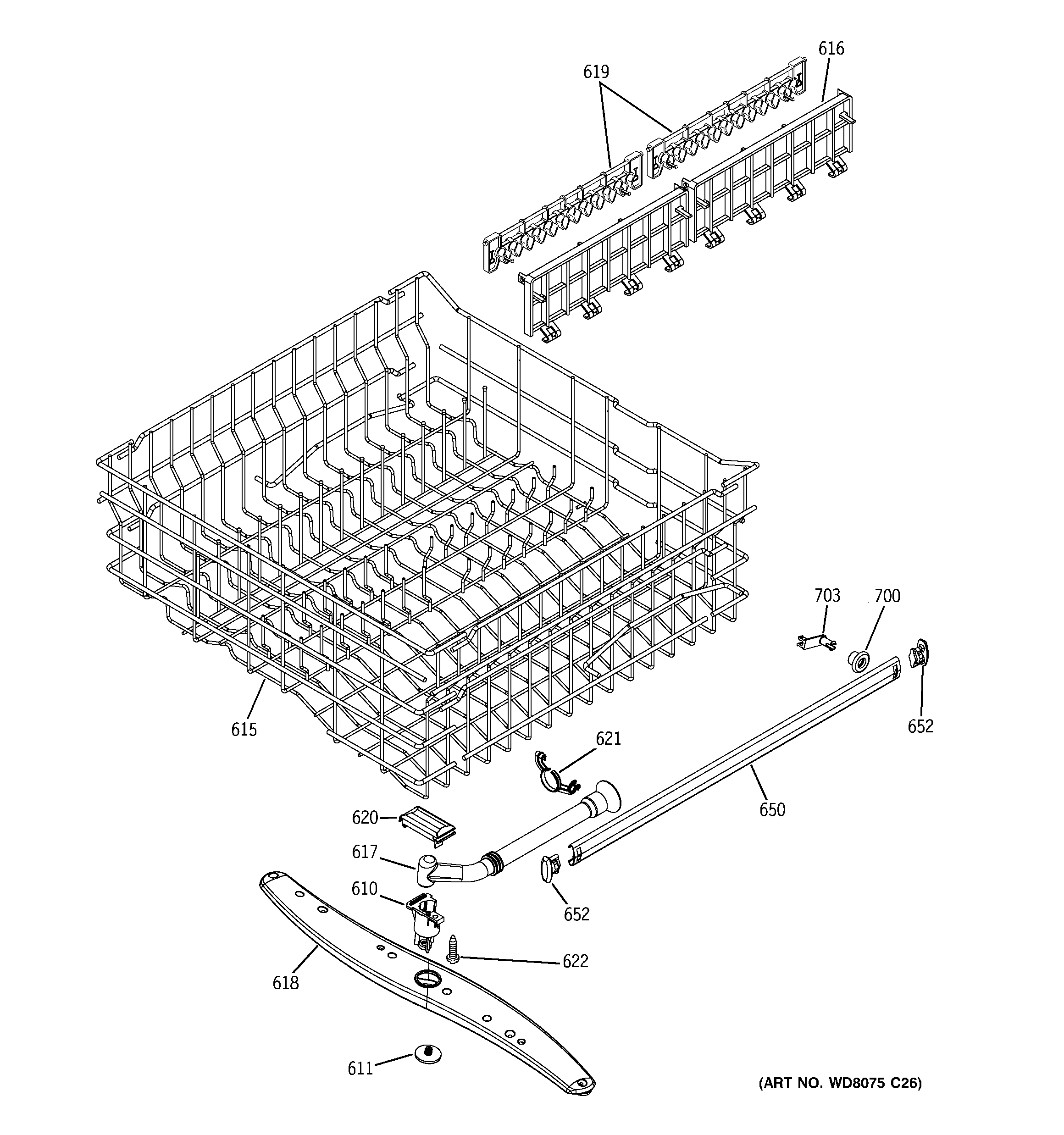 GE GLD4968T10SS upper rack assembly diagram