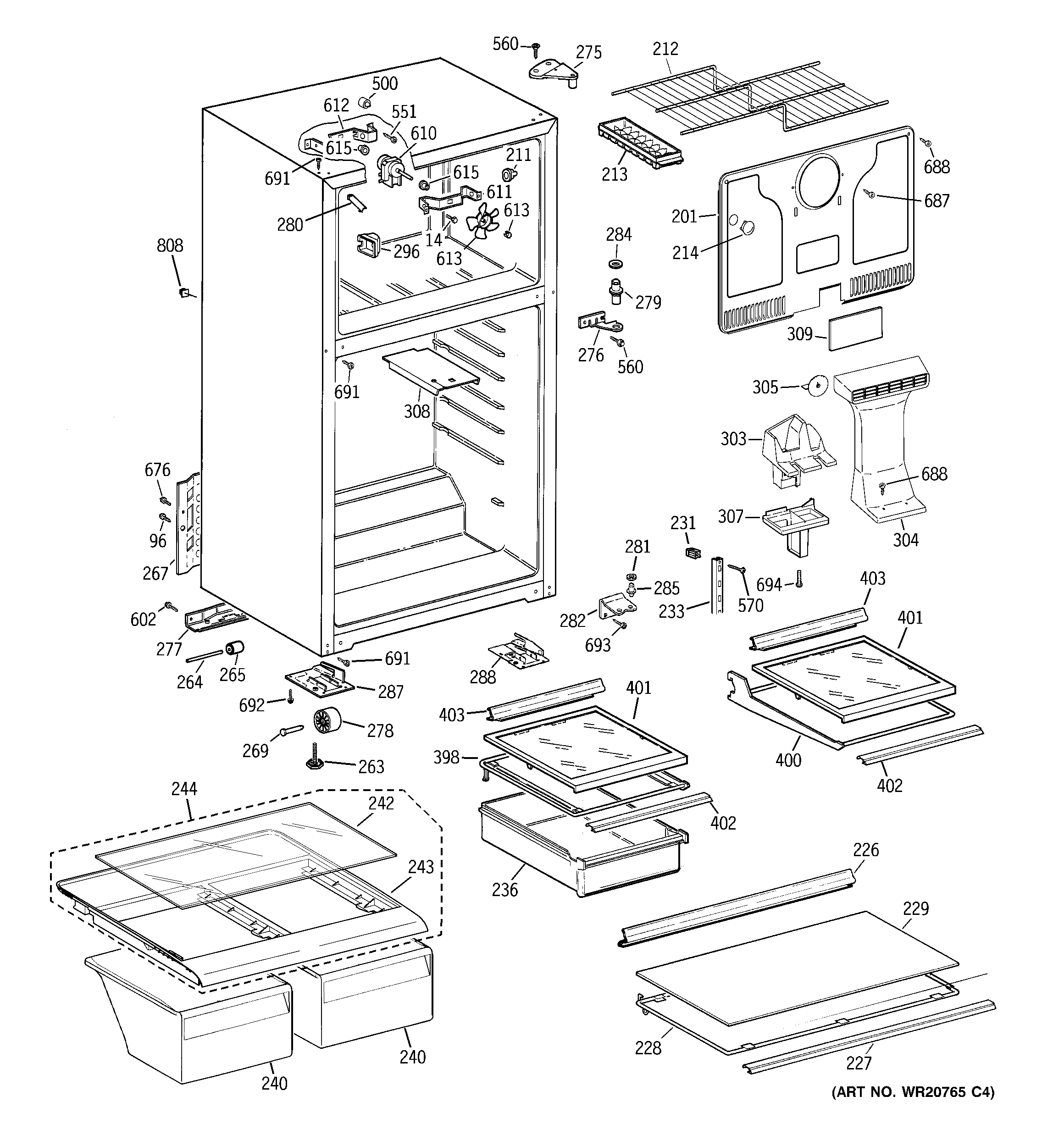 GE GTH18HBB2RCC cabinet diagram