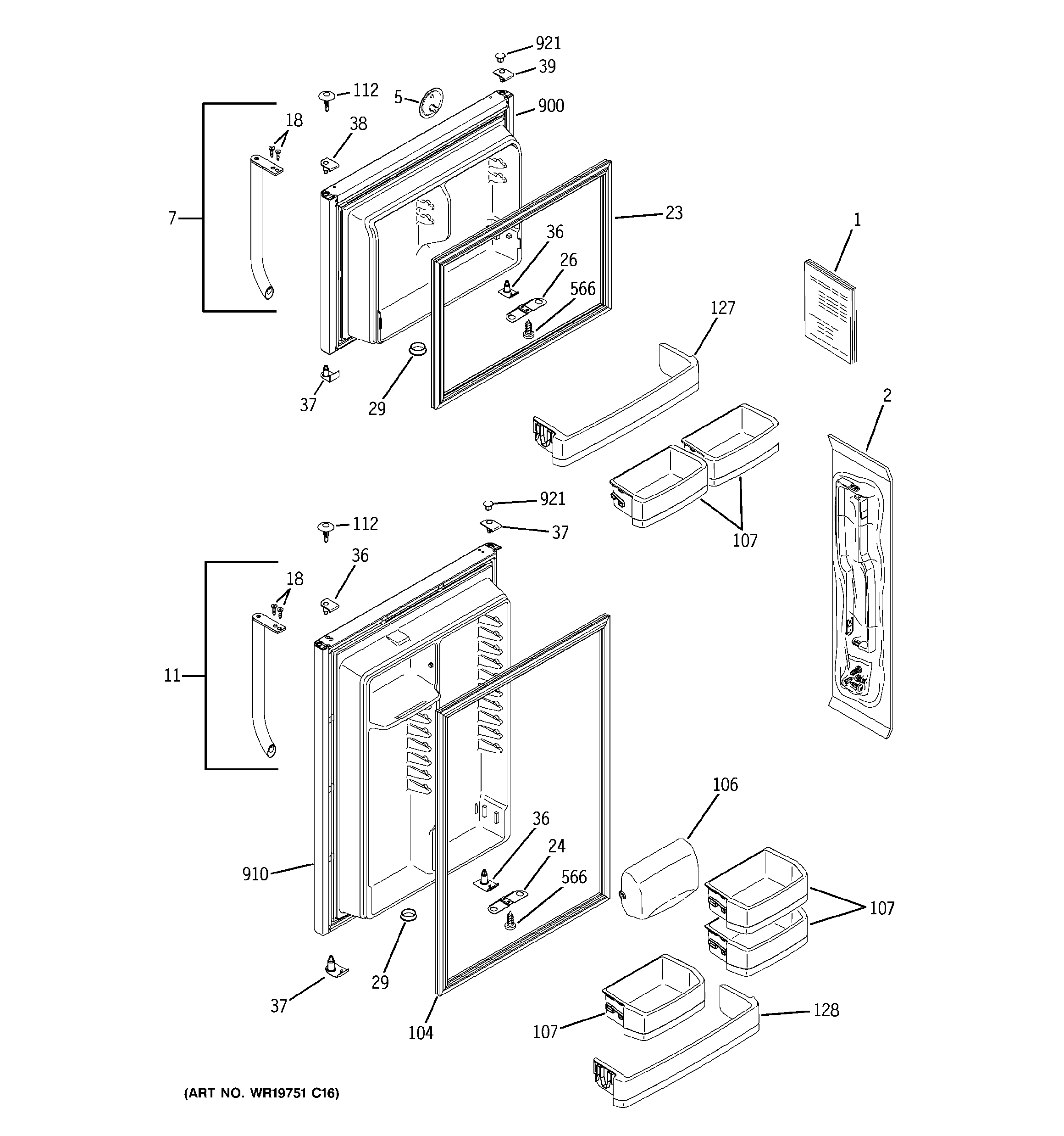 GE GTH18ISXCRSS doors diagram