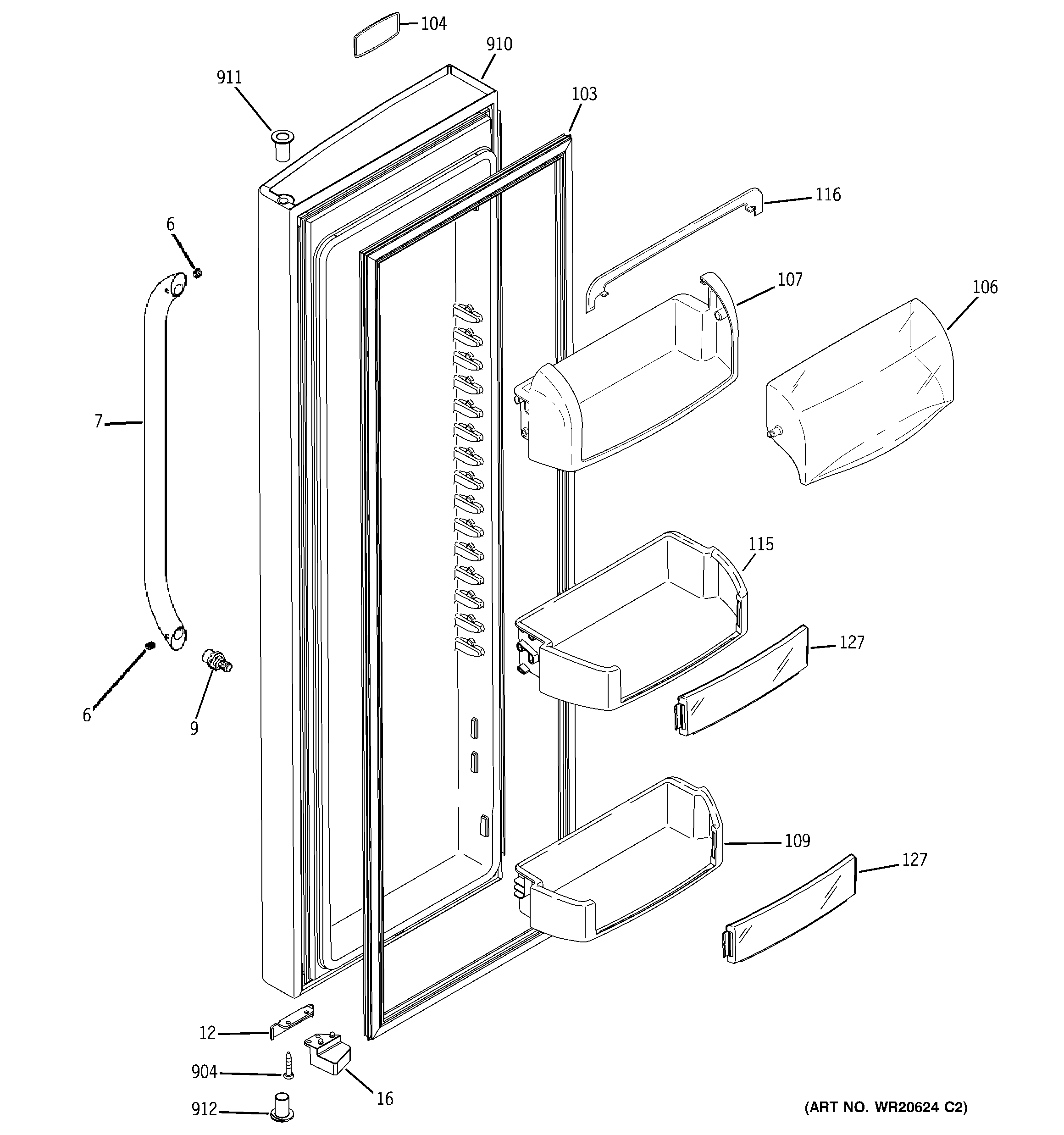GE PSHS9PGZBCSS fresh food door diagram