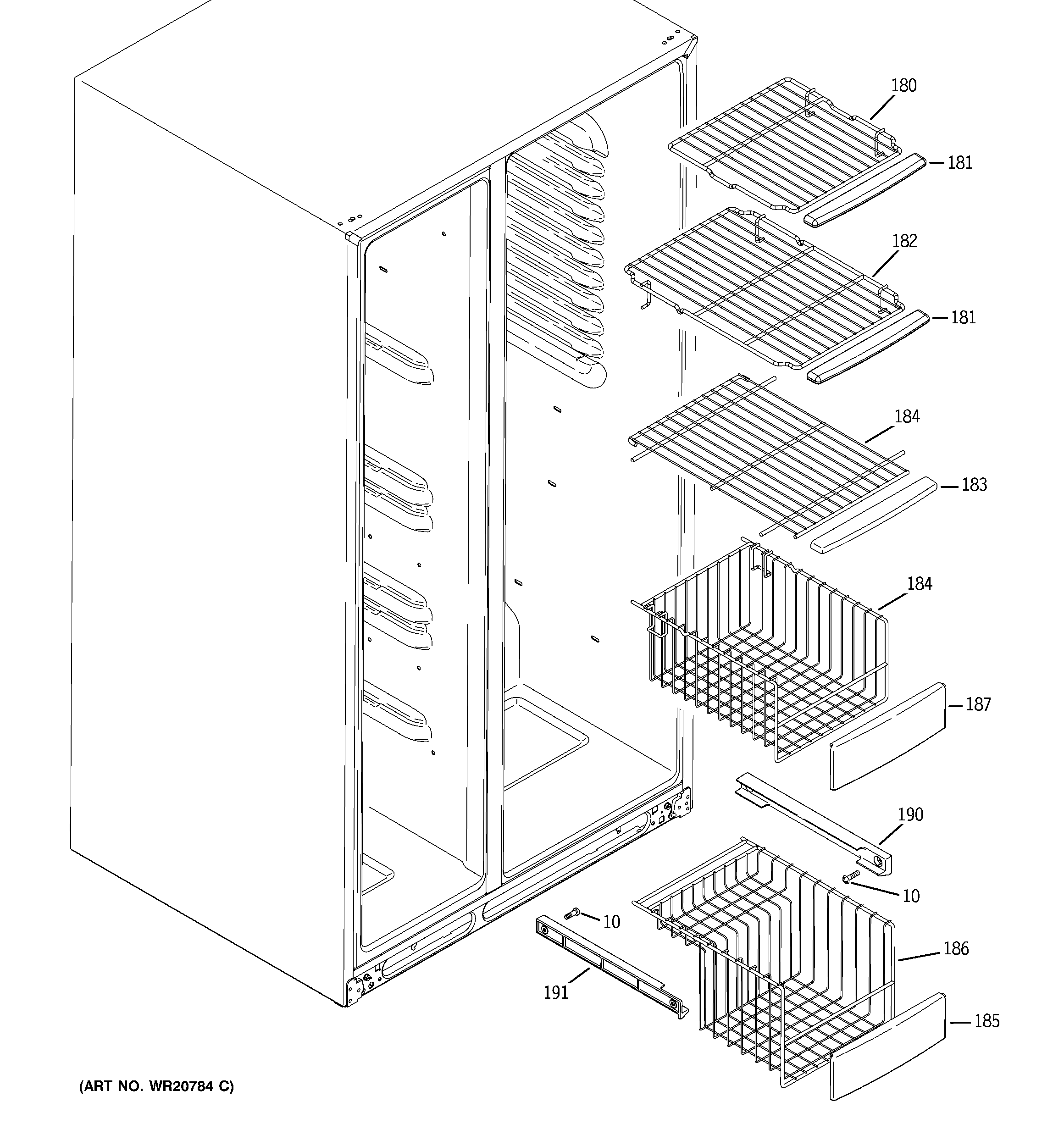 GE PSHS9PGZBCSS freezer shelves diagram