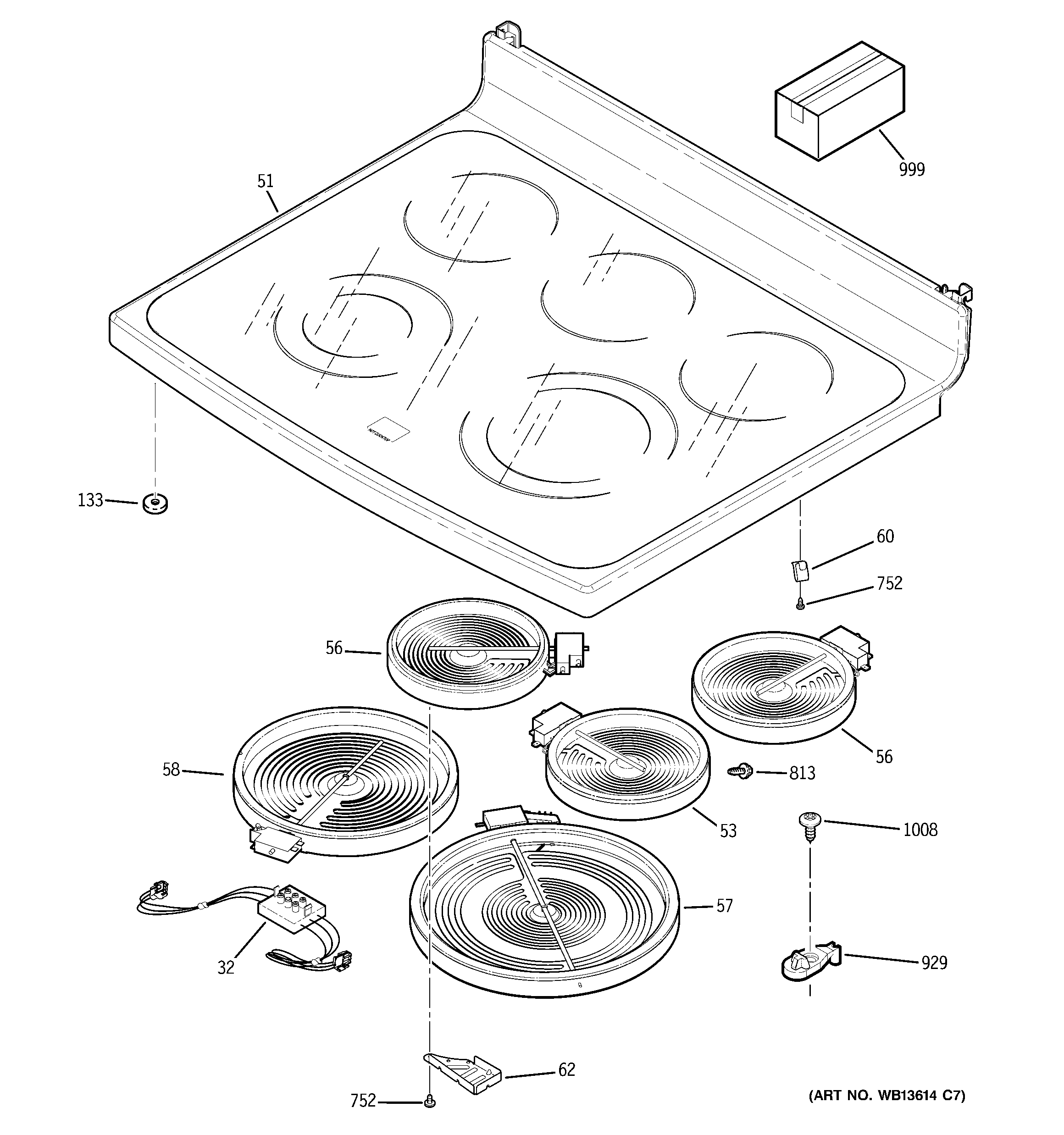 GE PB970DP2BB cooktop diagram