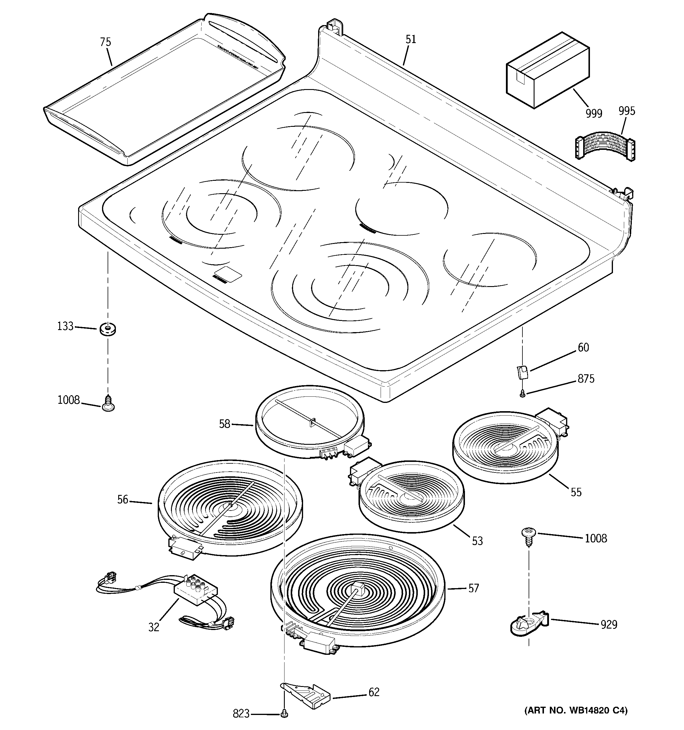 GE PB979TP4WW cooktop diagram
