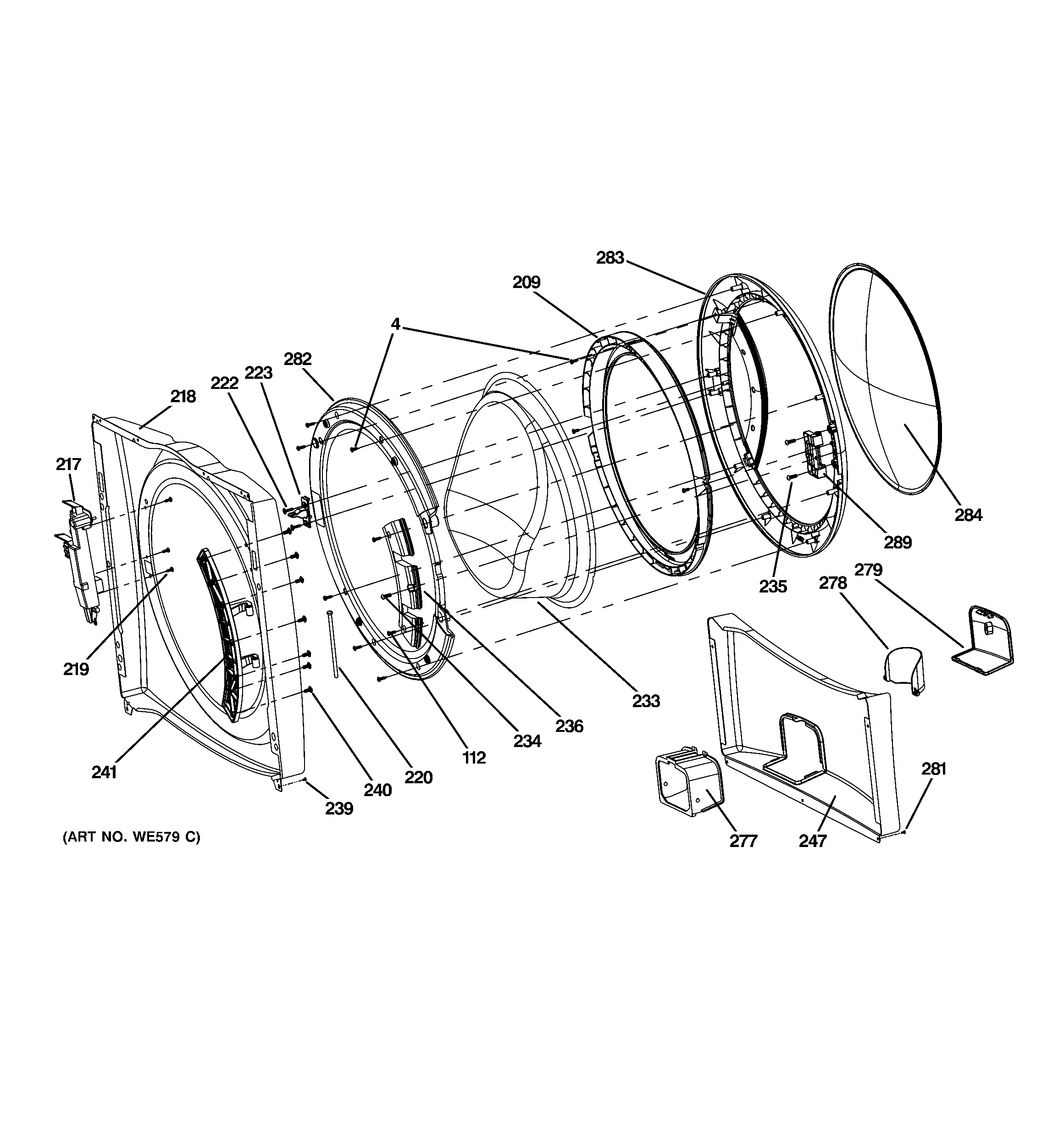 GE GFWH3405L0BB front panel & door diagram