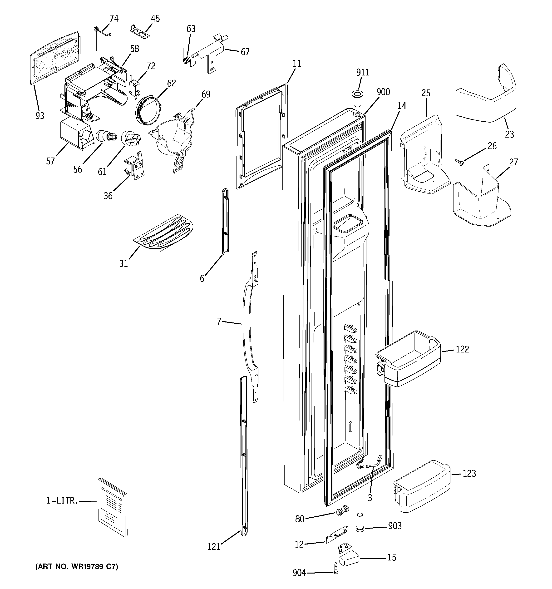 GE GSC23LGRDWW freezer door diagram