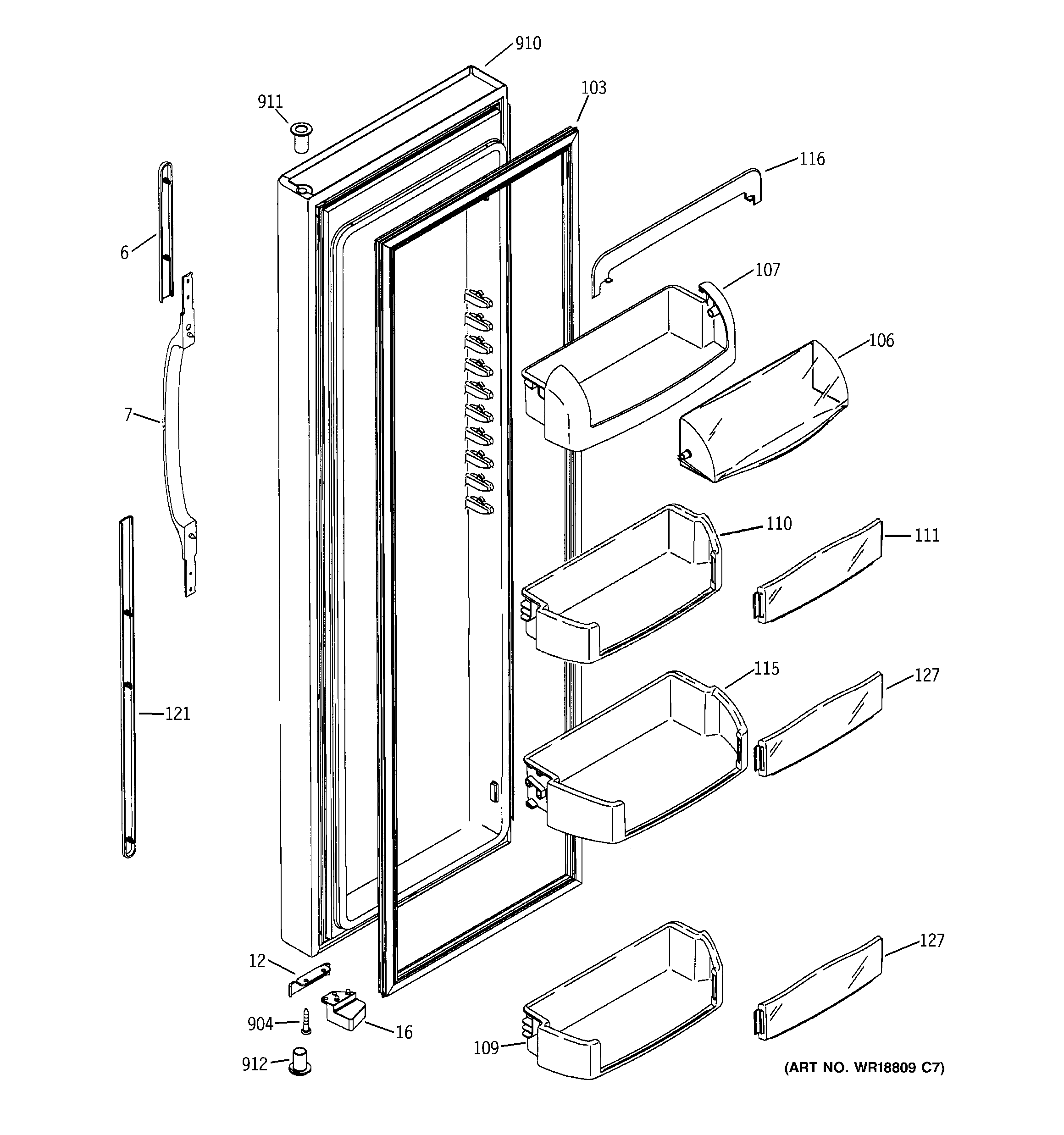 GE GSC23LGRDWW fresh food door diagram