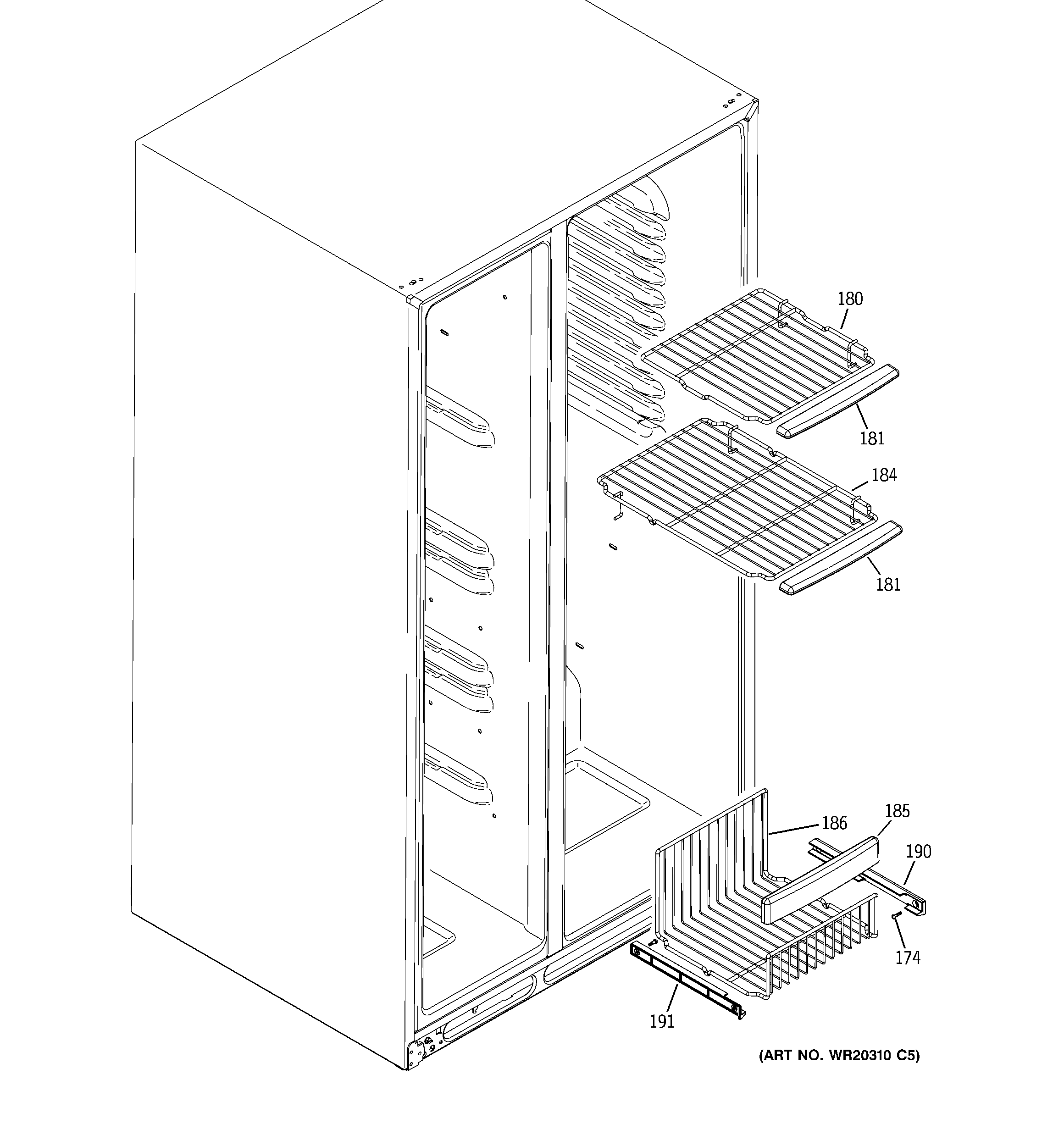 GE PSHF6MGZBEBB freezer shelves diagram