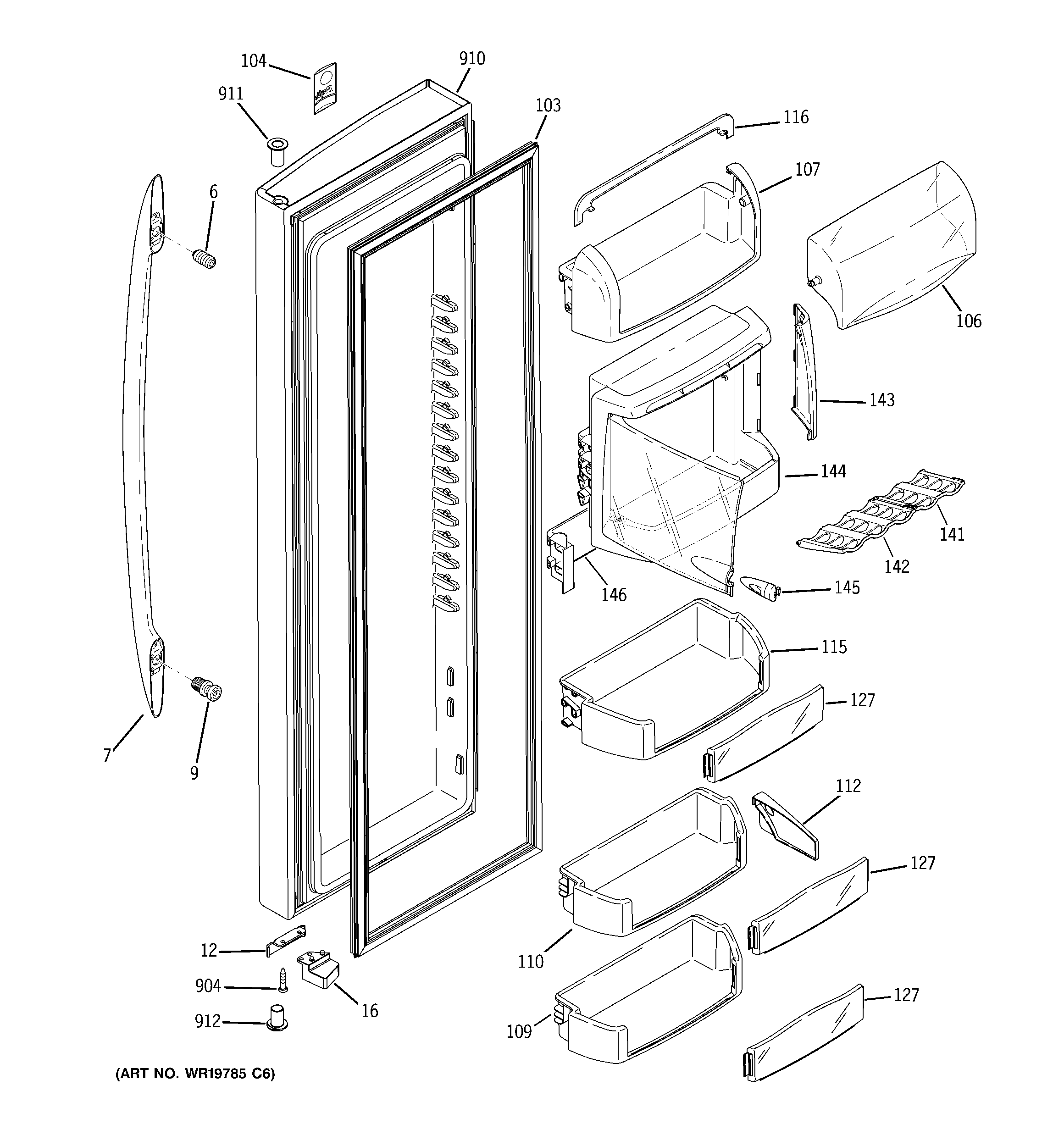 GE PSHW6YGZBESS fresh food door diagram