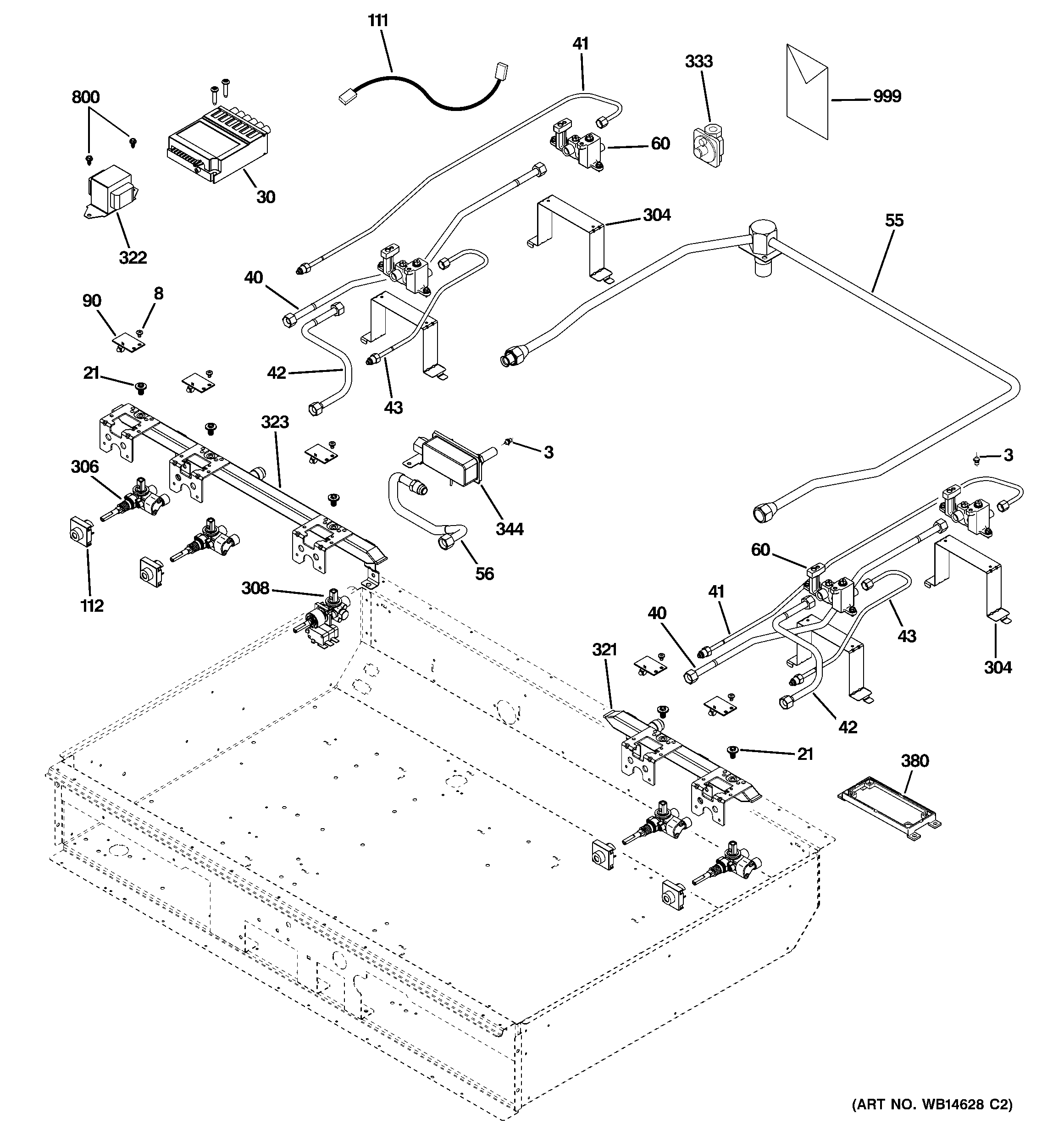 GE ZGU364NRP3SS gas & burner parts diagram