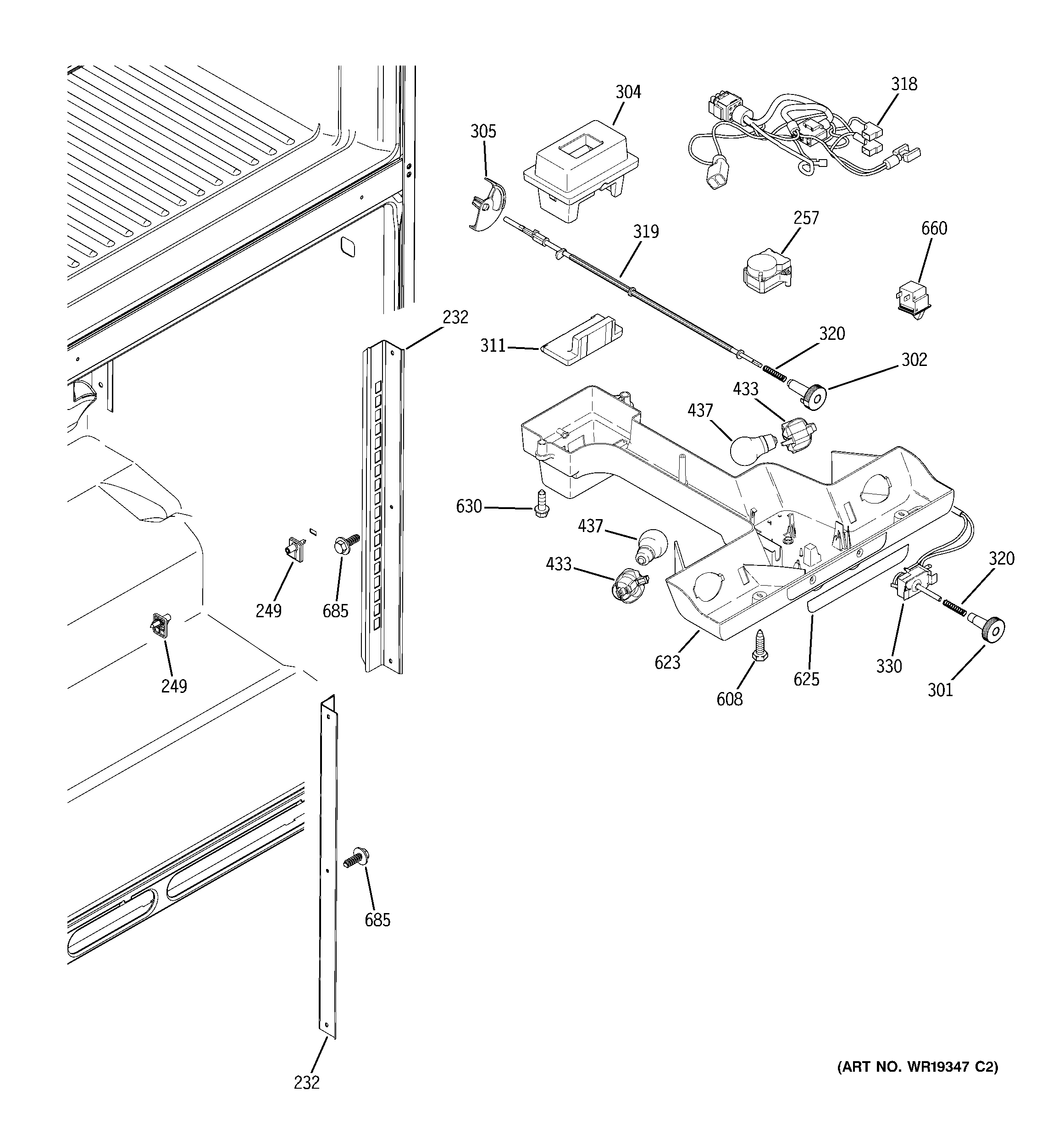 Hotpoint HTS22GBPBRWW fresh food section diagram