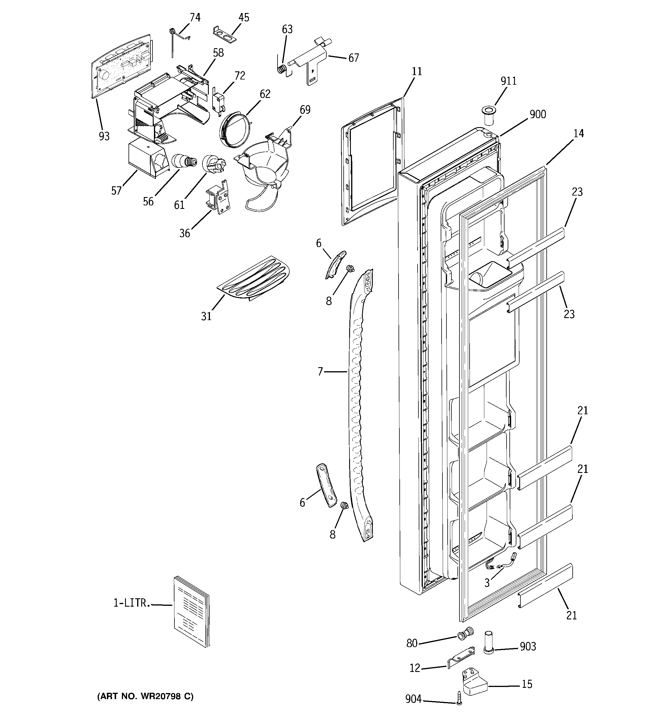 GE GSS25QGTACC freezer door diagram