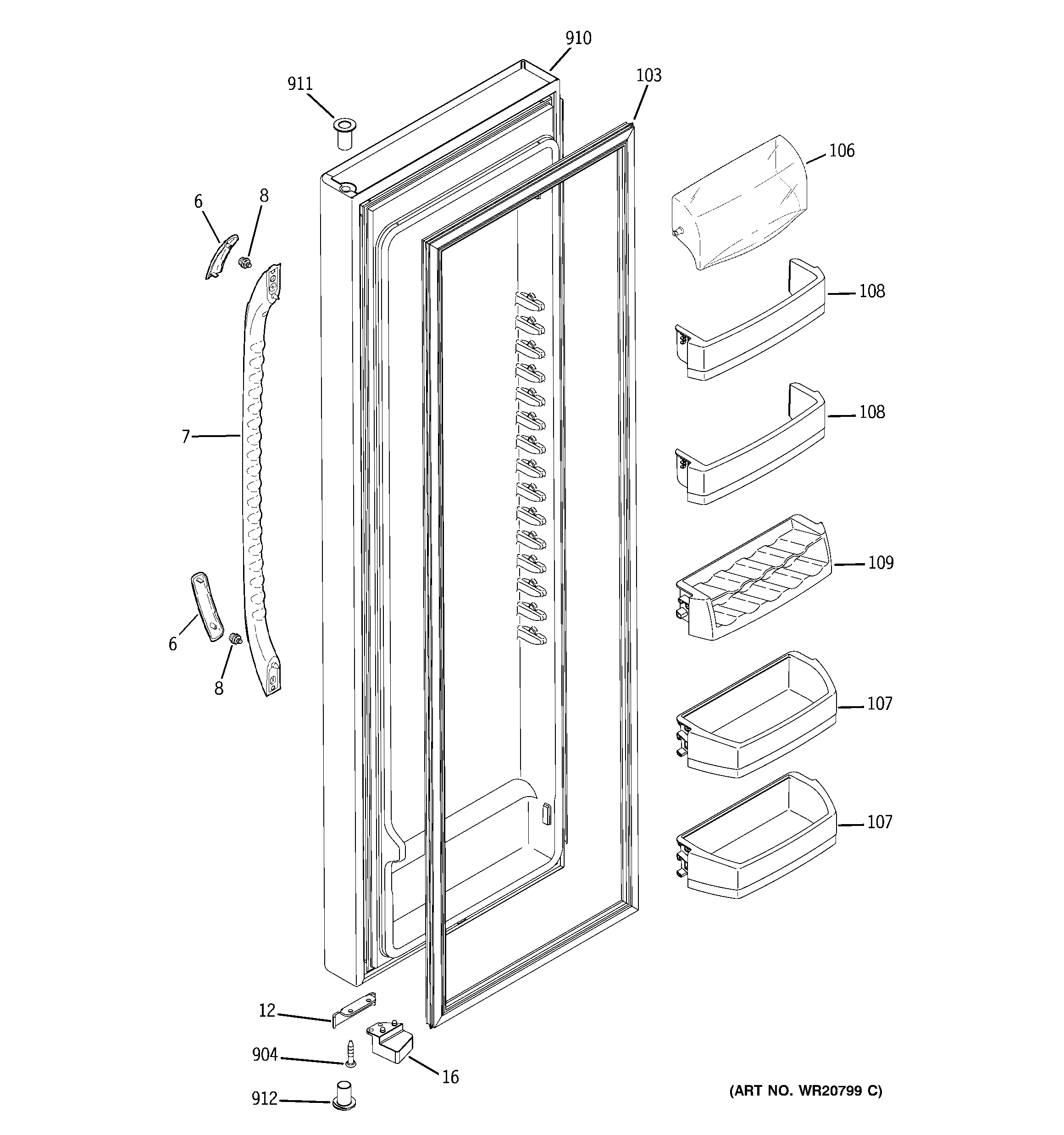 GE GSS25QGTACC fresh food door diagram