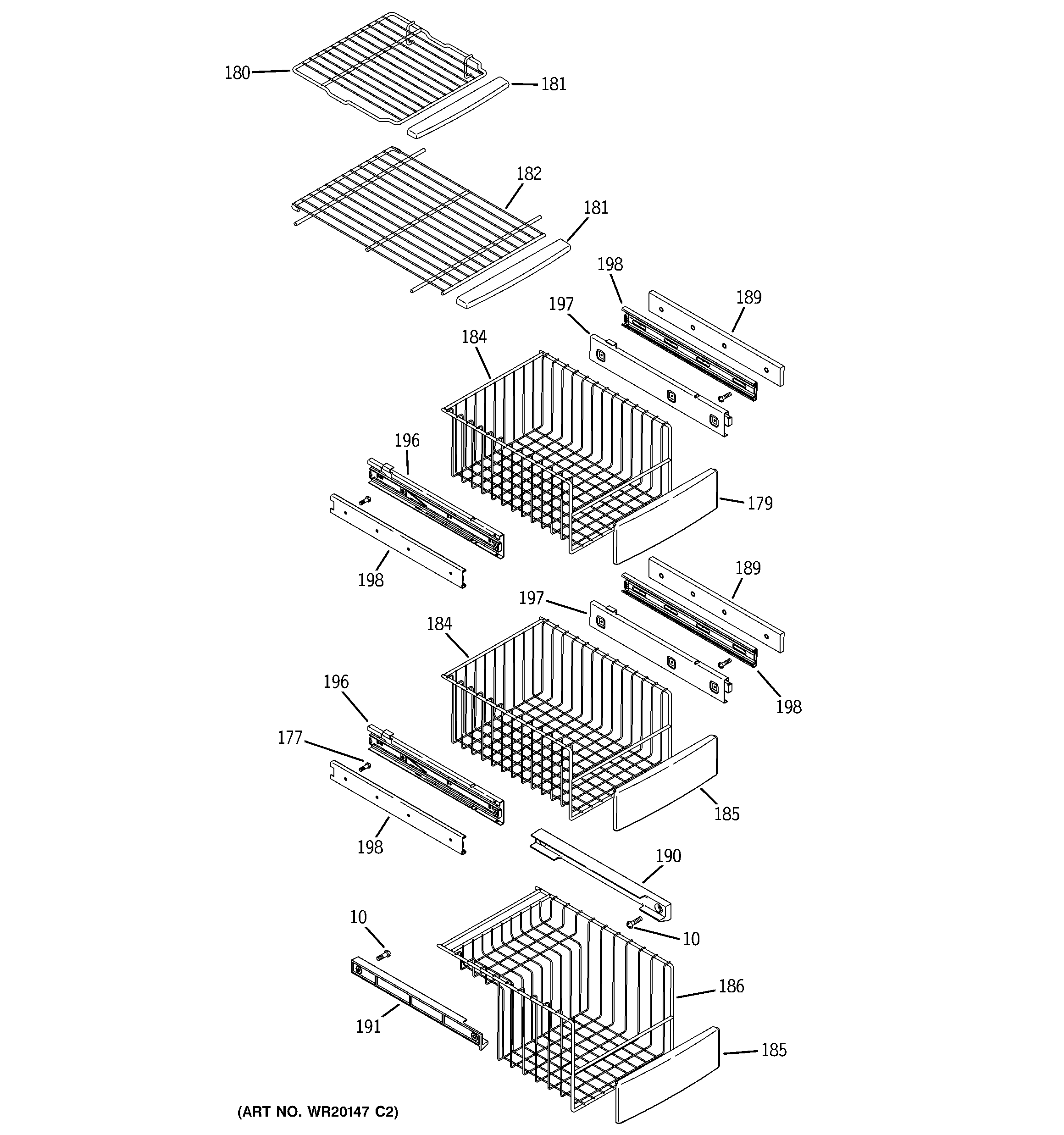 GE PSQS6YGZBESS freezer shelves diagram