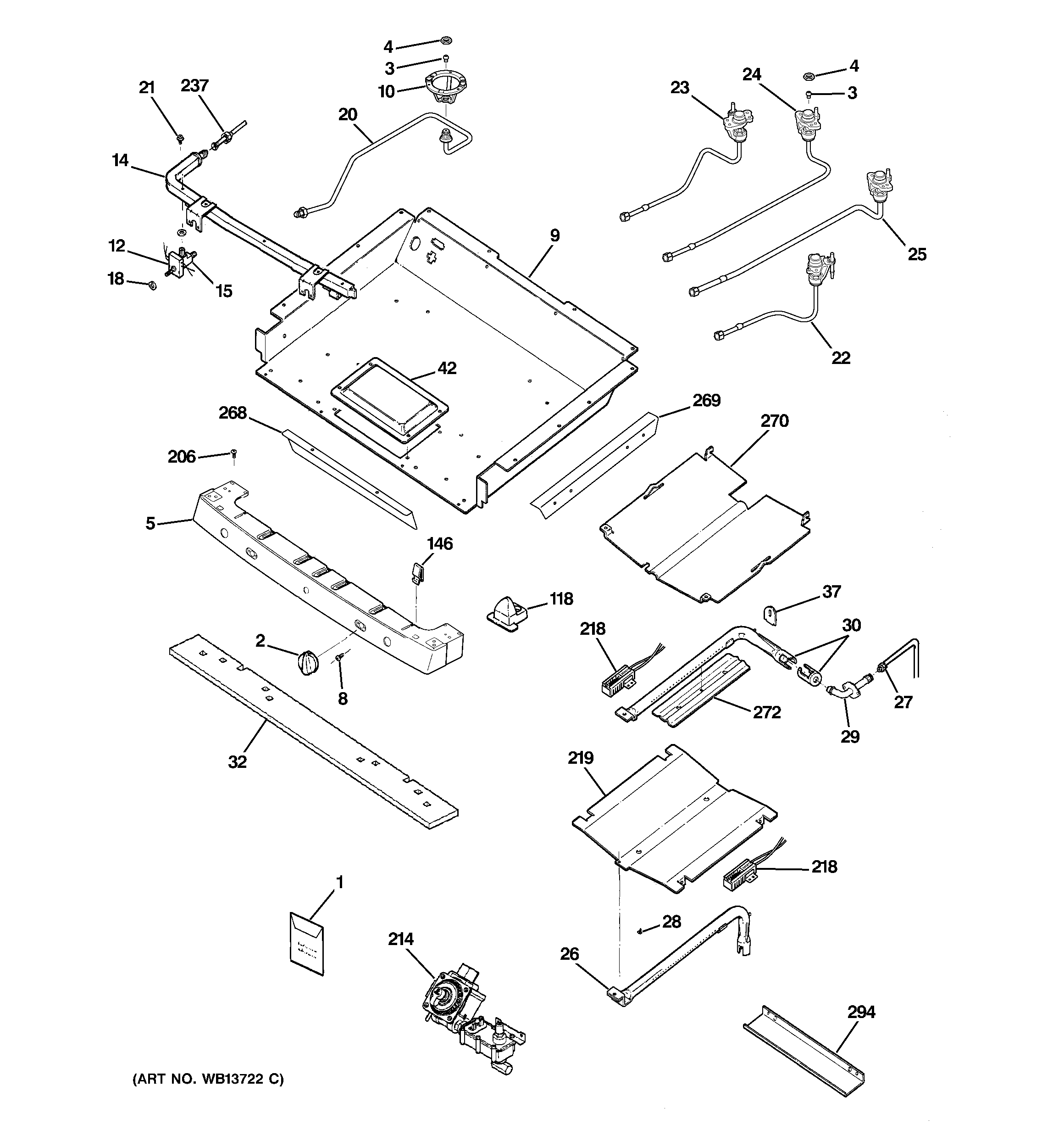 GE JGB908SEL1SS gas & burner parts diagram