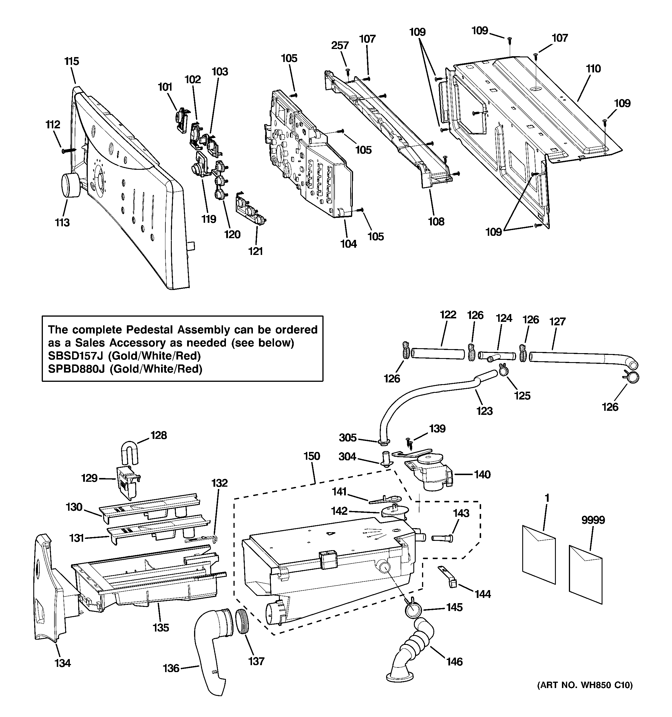 GE WCVH6800J3MR controls & dispenser diagram