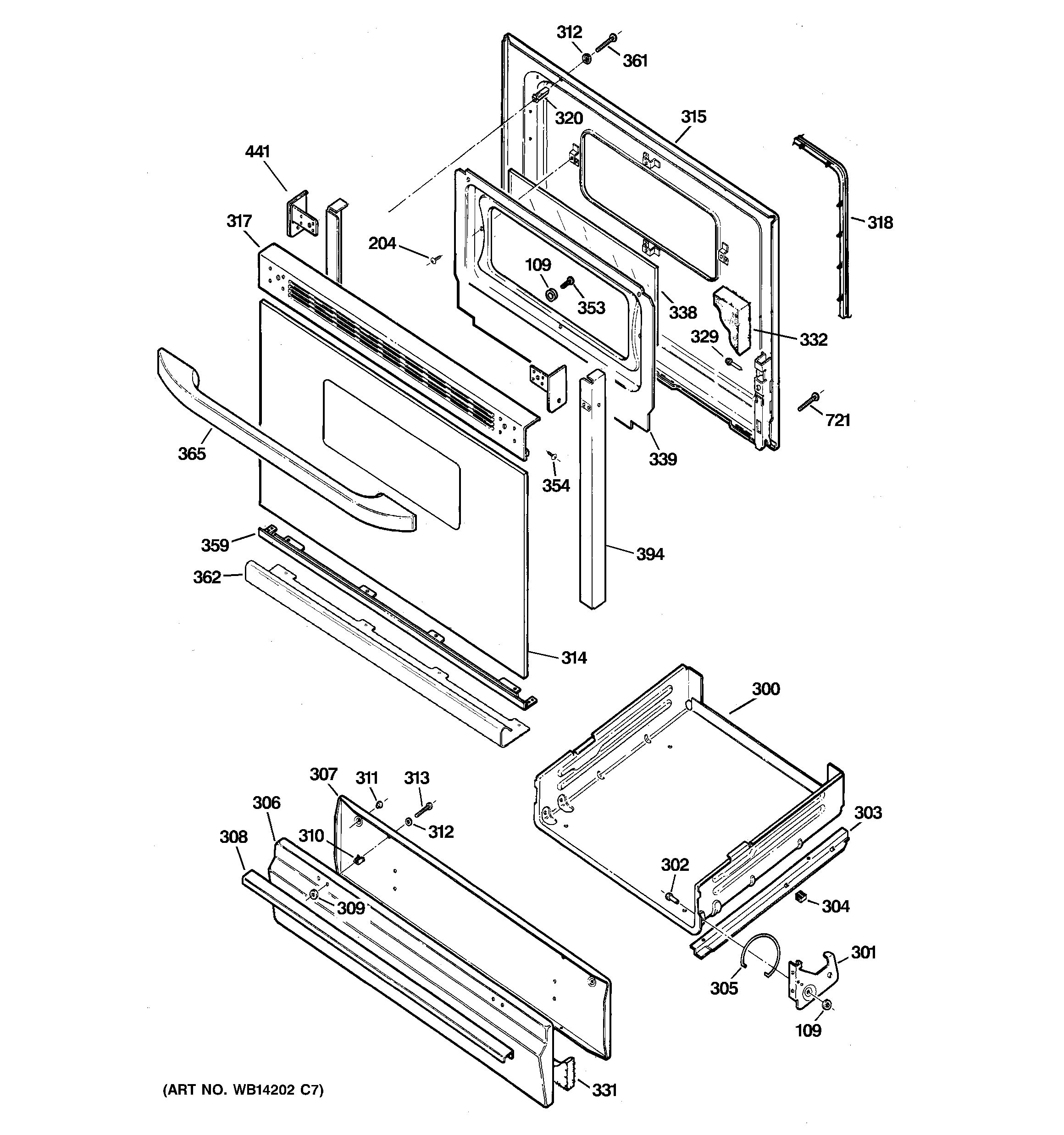 GE JGBS19DEN7WW door & drawer parts diagram