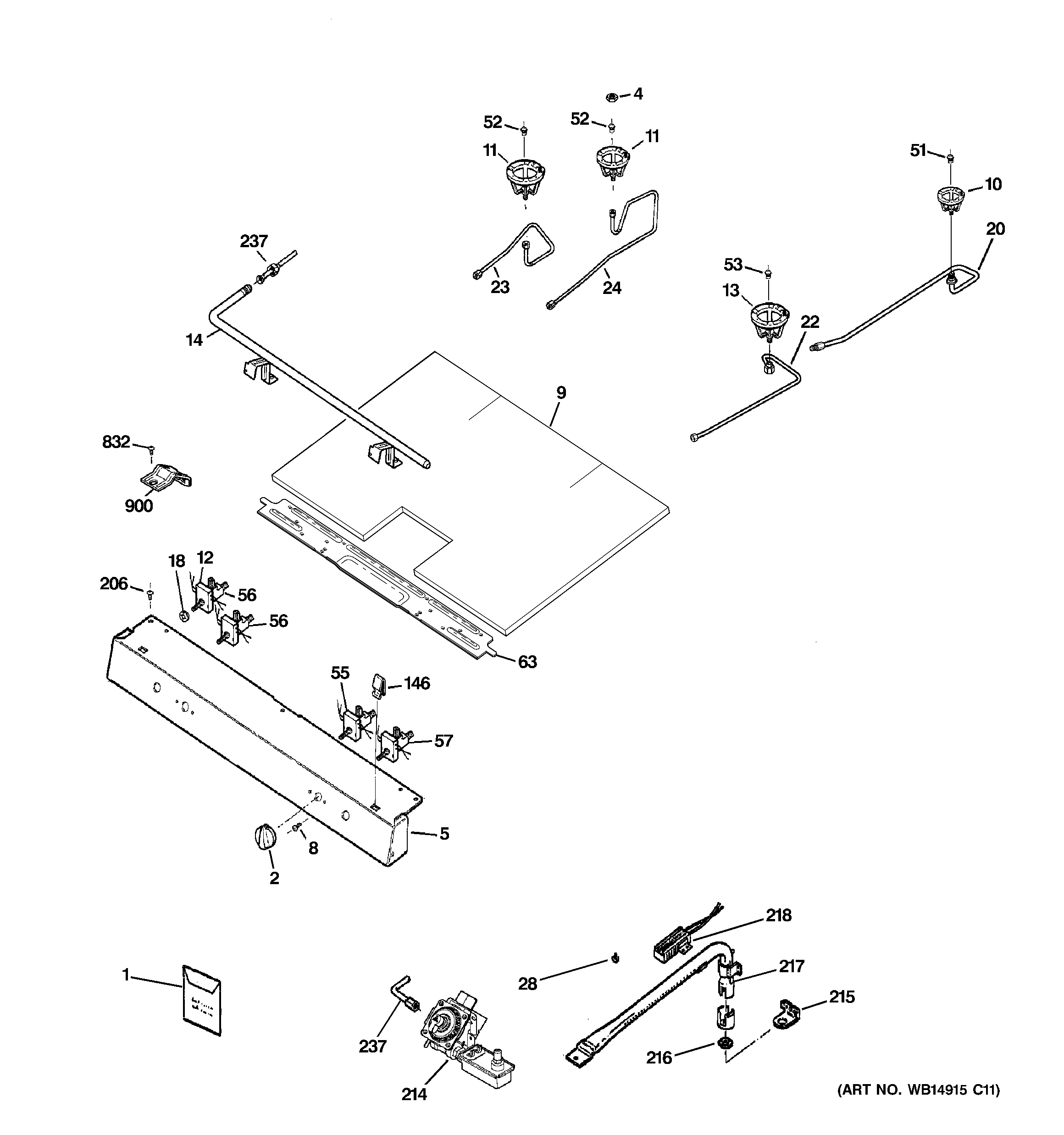 GE JGBS24DEM6CC gas & burner parts diagram