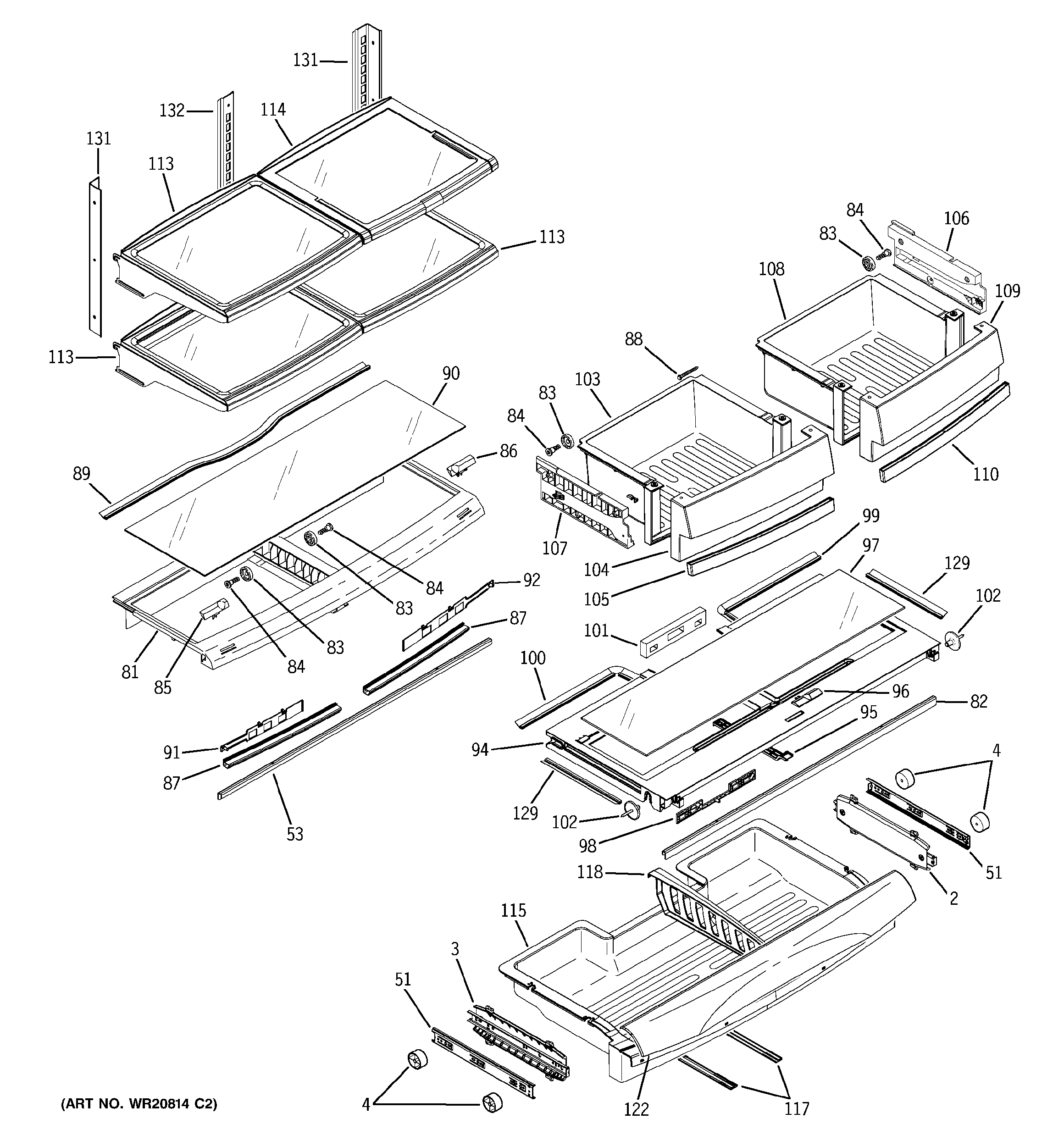 GE PFIC1NFZCBV fresh food shelves diagram