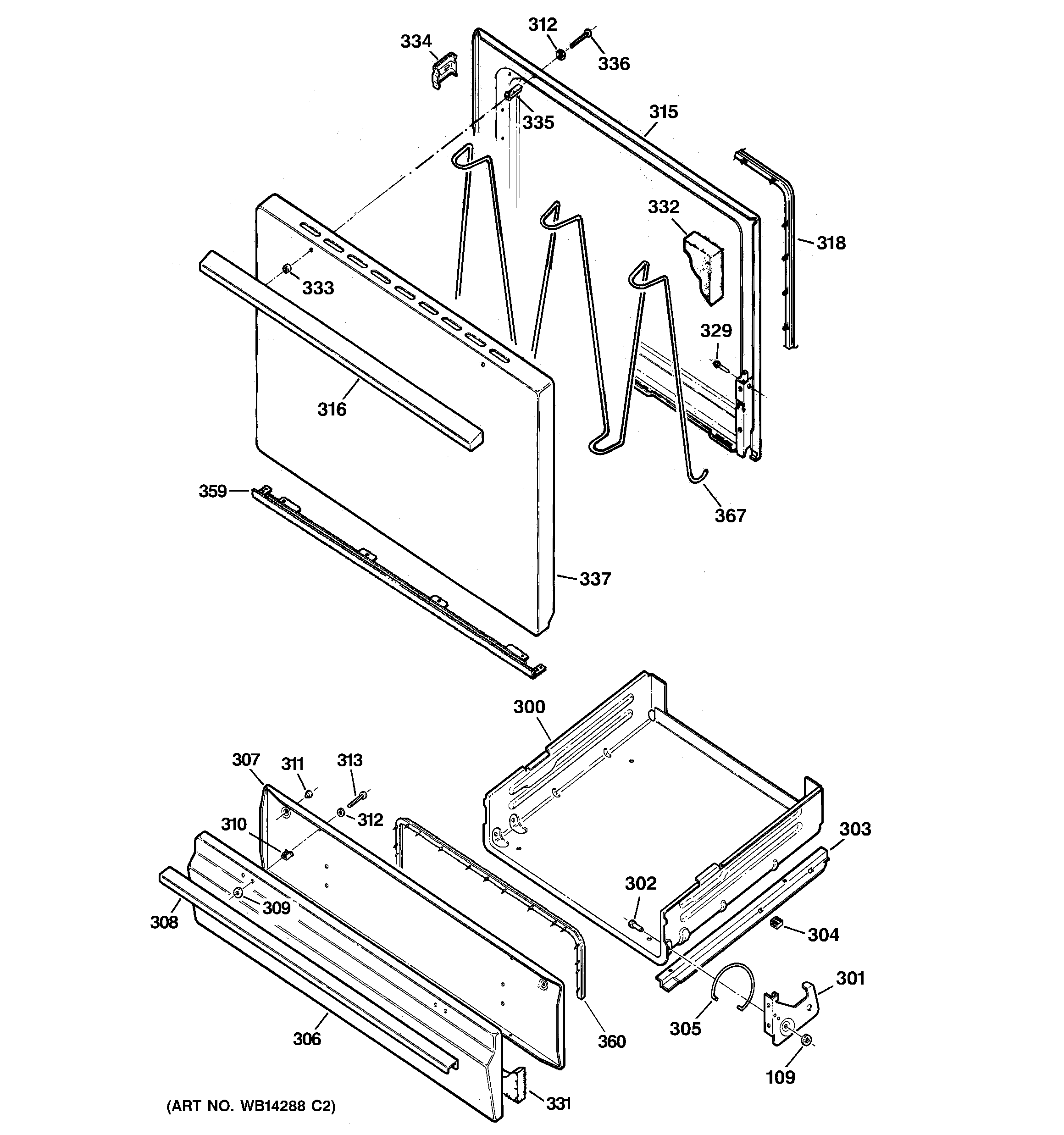 Hotpoint RGB524PEH8WH door & drawer parts diagram