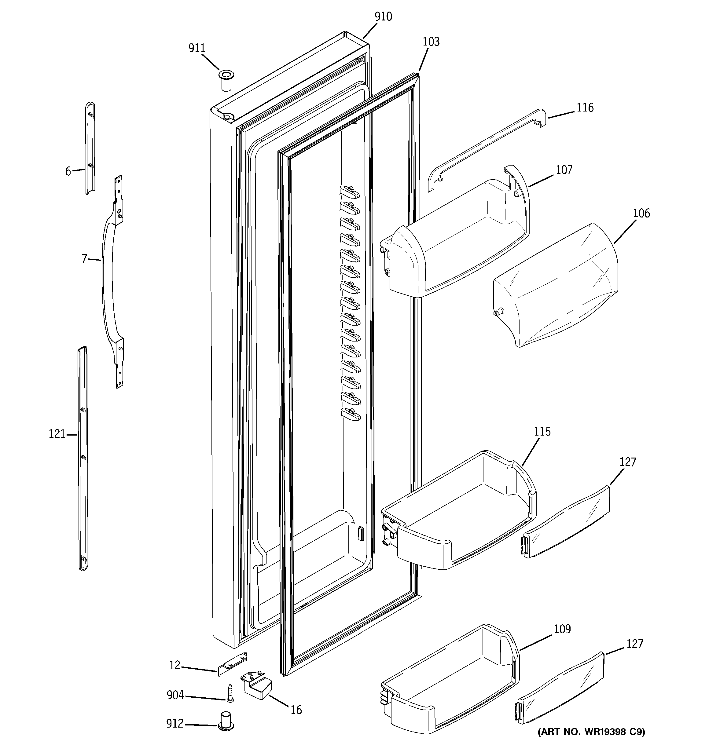 GE DSS25KGRDBB fresh food door diagram