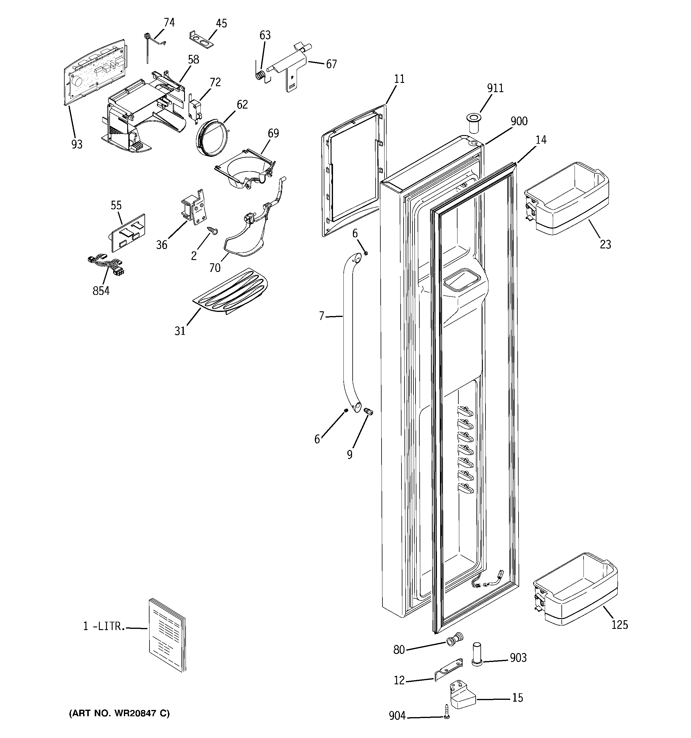 GE GCE23LGYAFLS freezer door diagram