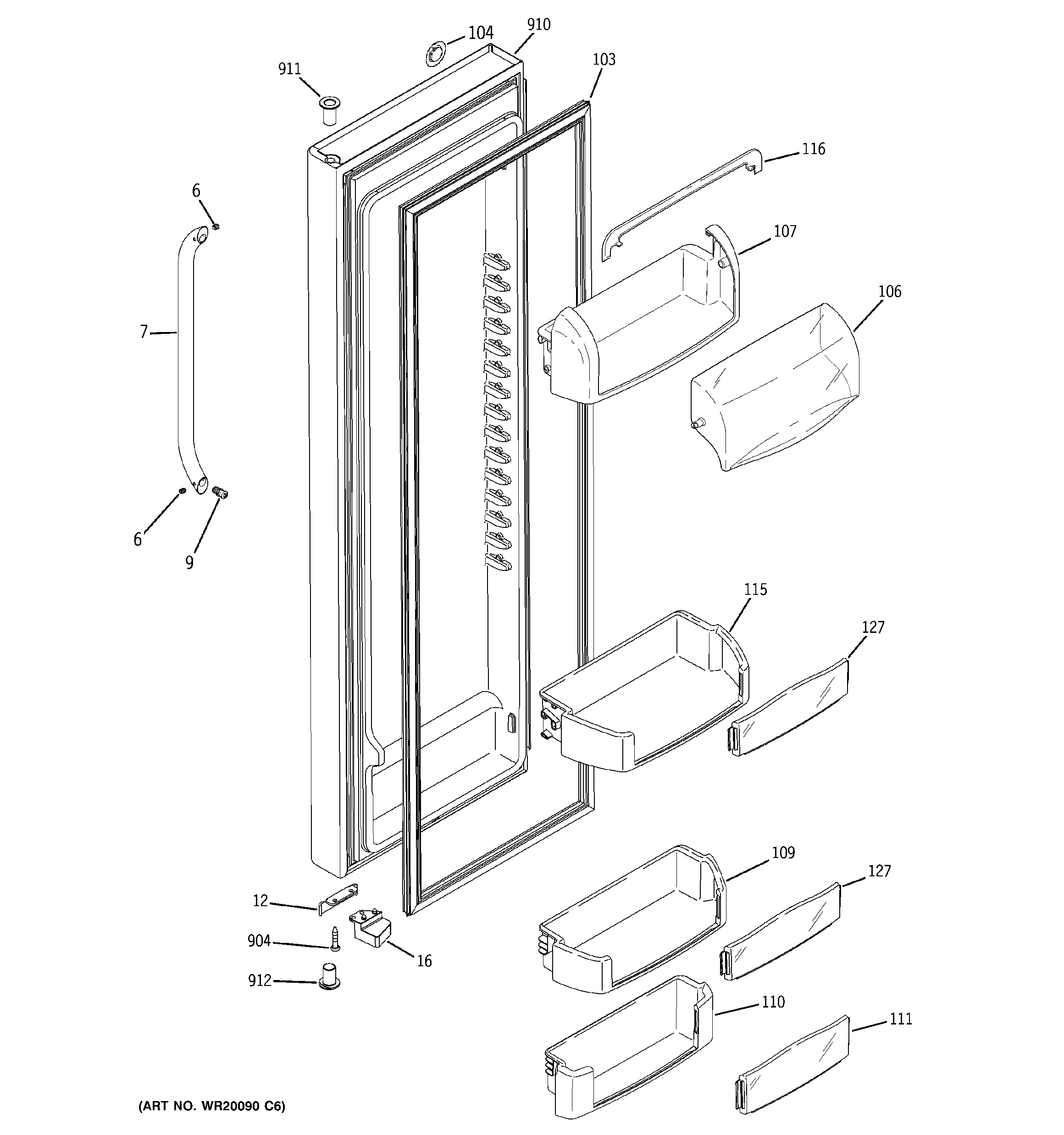 GE GCE23LGYAFLS fresh food door diagram