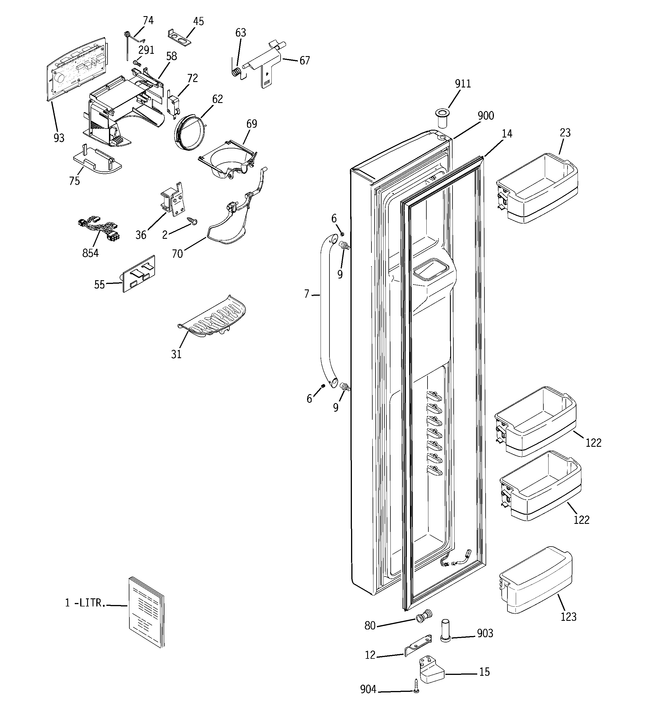 GE GSHF6LGBCHWW freezer door diagram