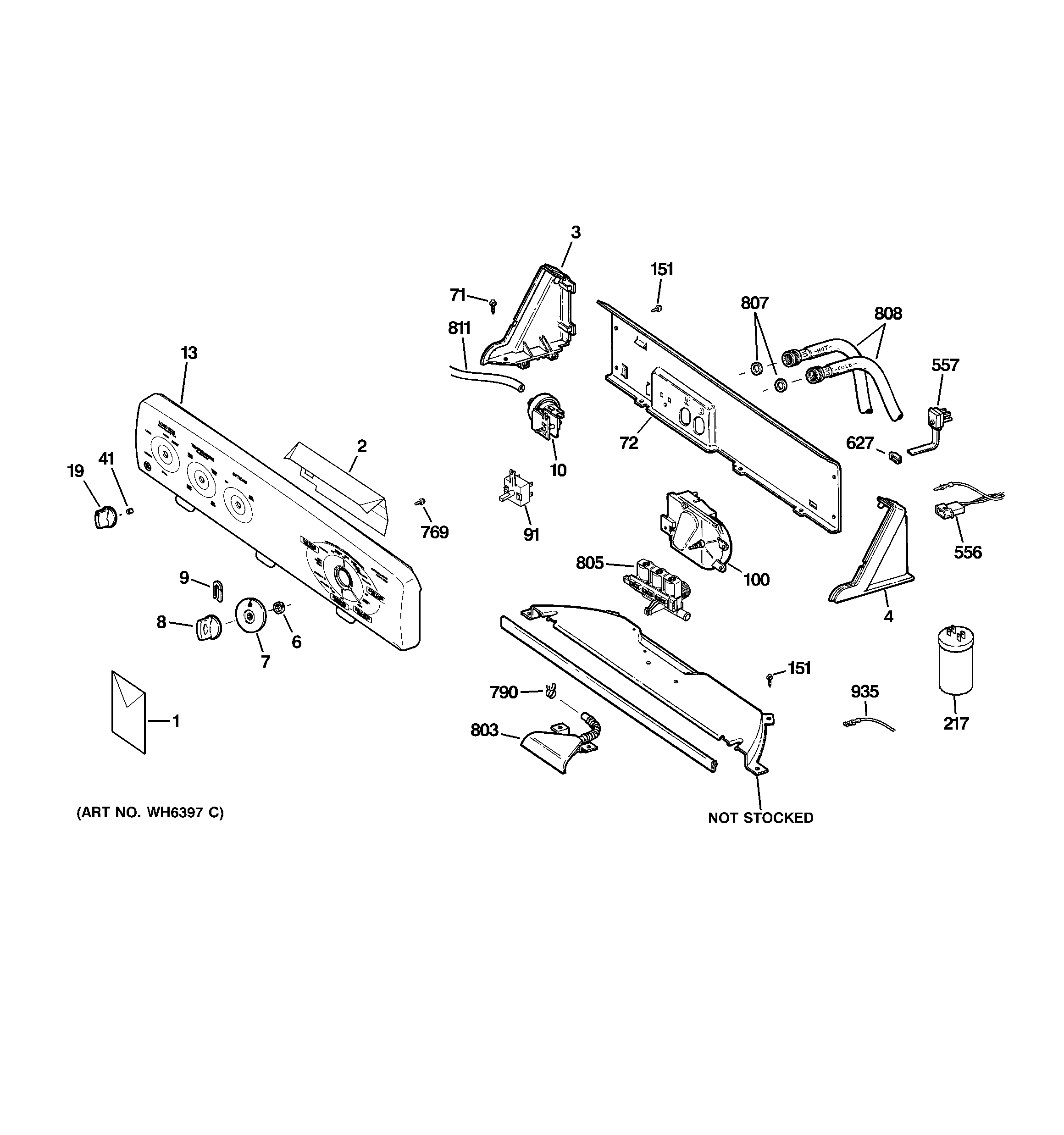 GE WDRR2500K0WW controls & backsplash diagram