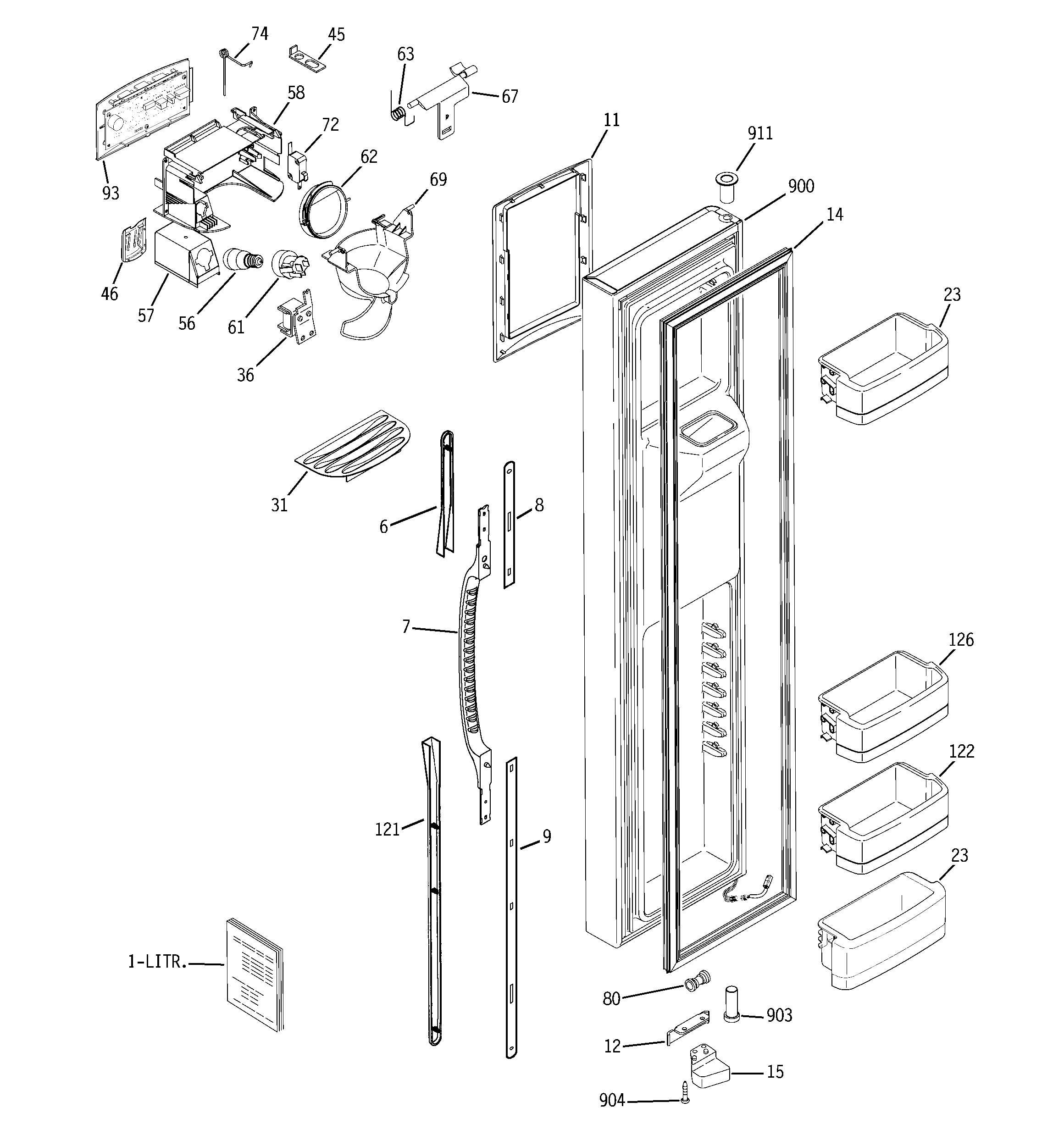 GE GCE23YETAFWW freezer door diagram