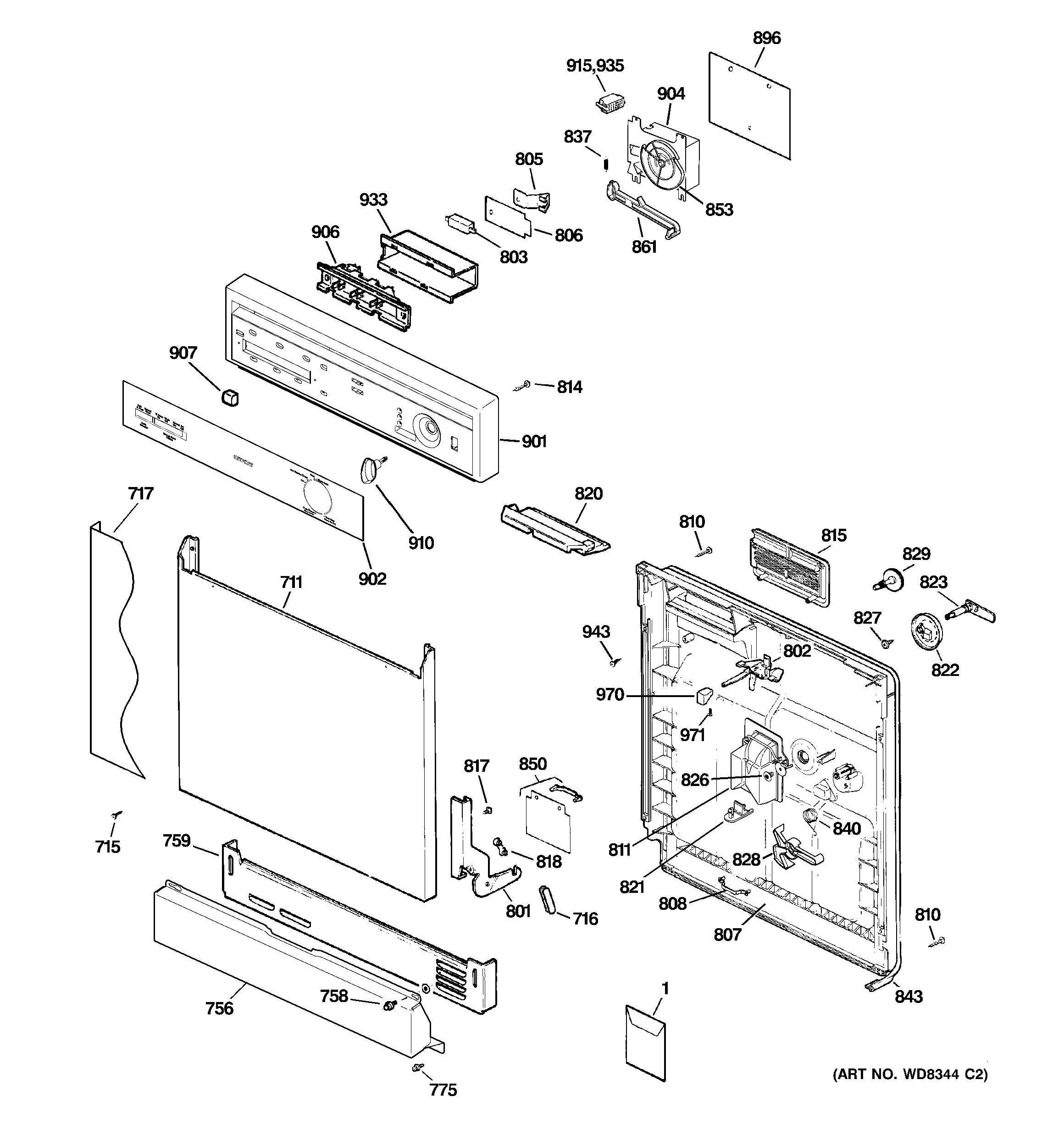 Hotpoint HDA3600R20BB escutcheon & door assembly diagram