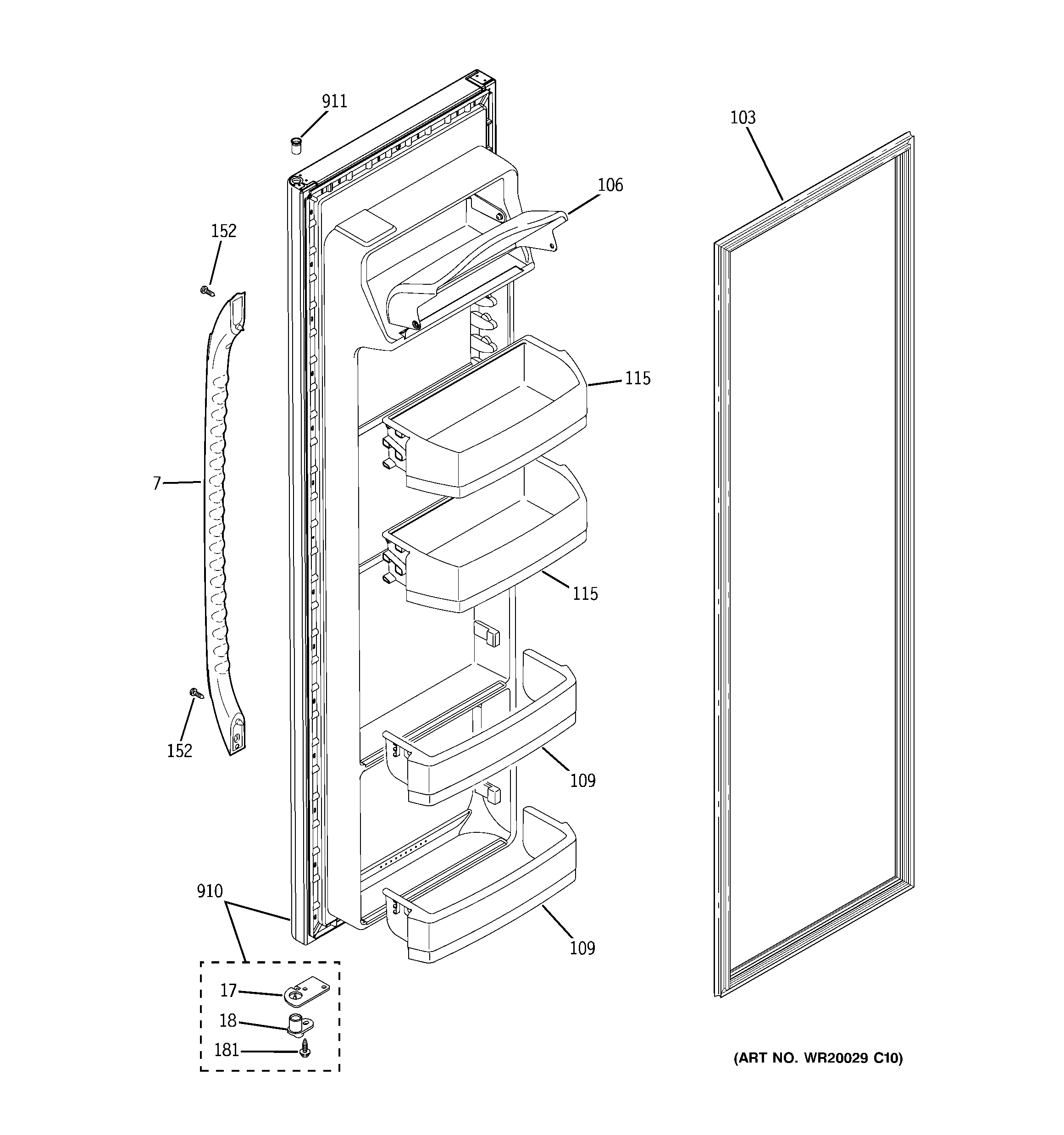 GE GSH25JGBBWW fresh food door diagram