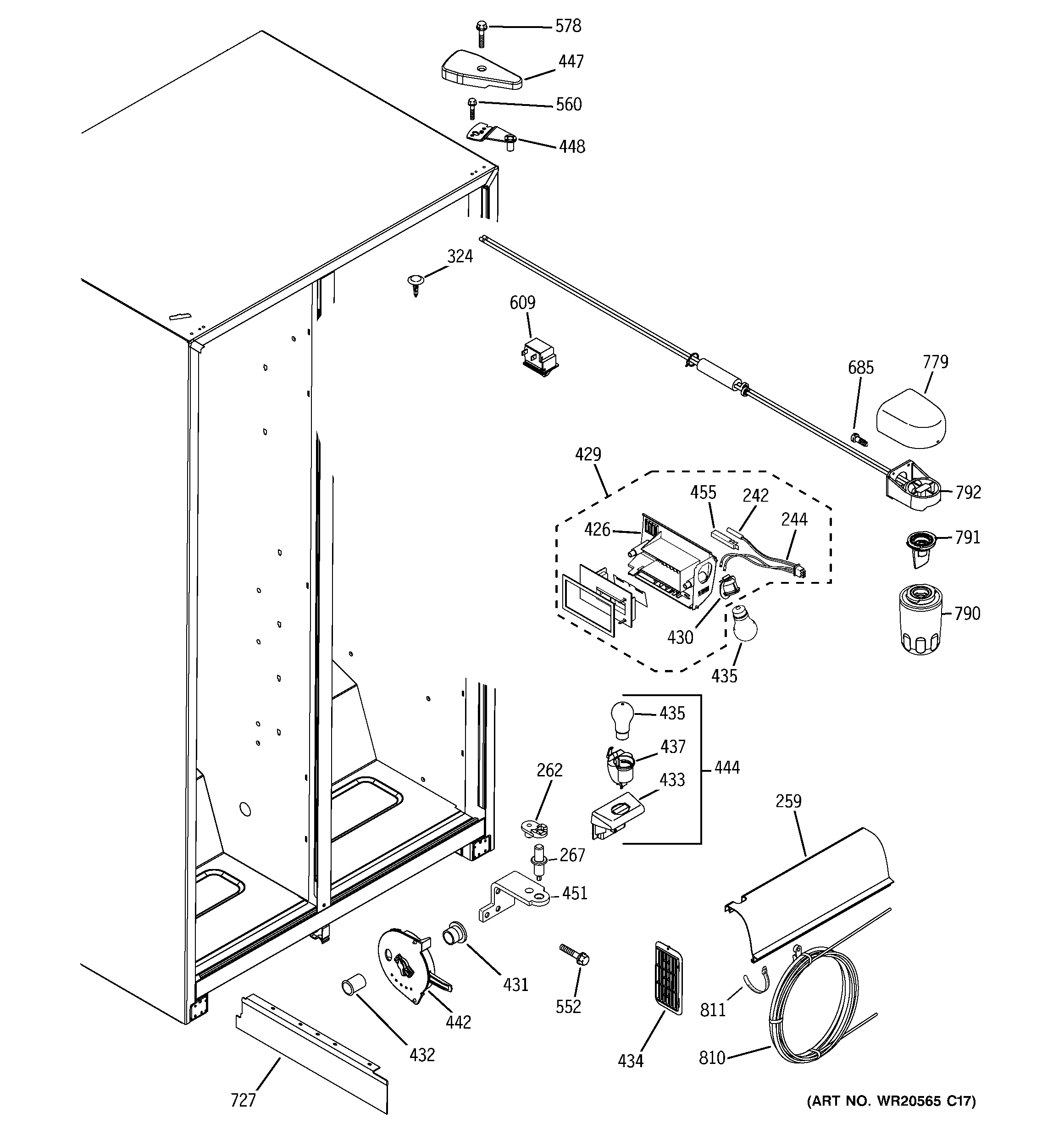 GE GSL25JGBBLB fresh food section diagram
