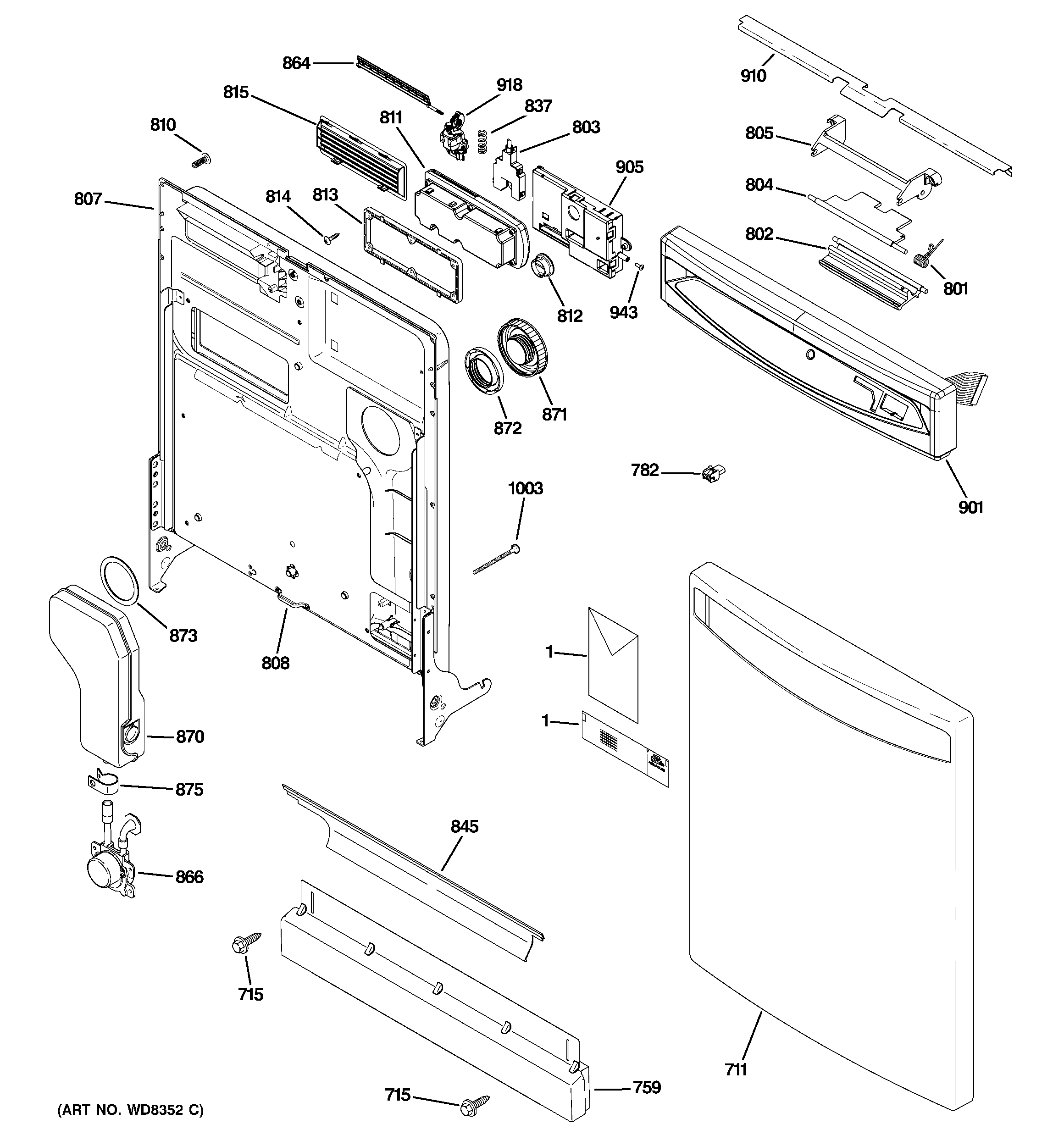 GE GLD6906R30WW escutcheon & door assembly diagram