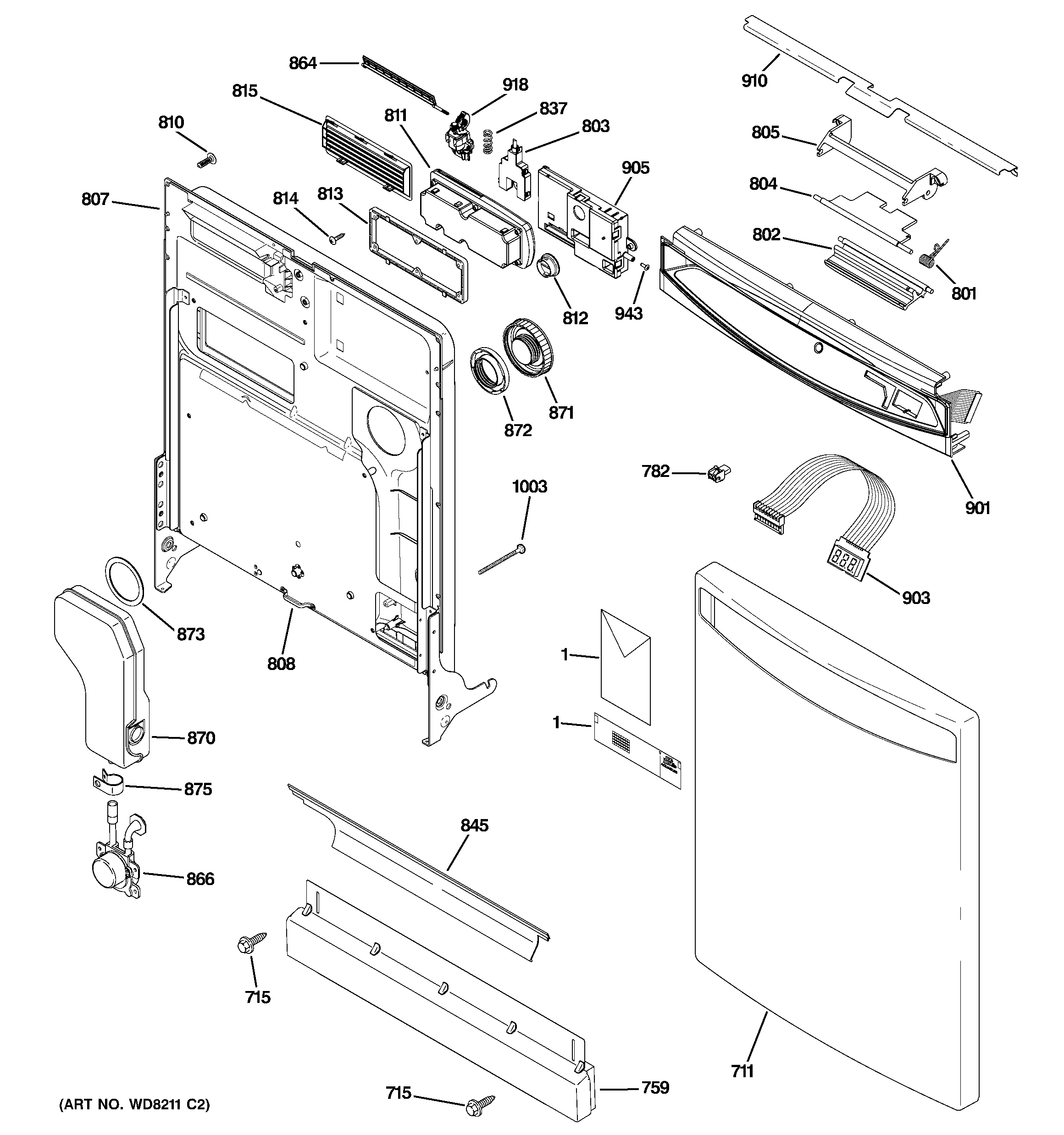 GE GLD7400R30CC escutcheon & door assembly diagram