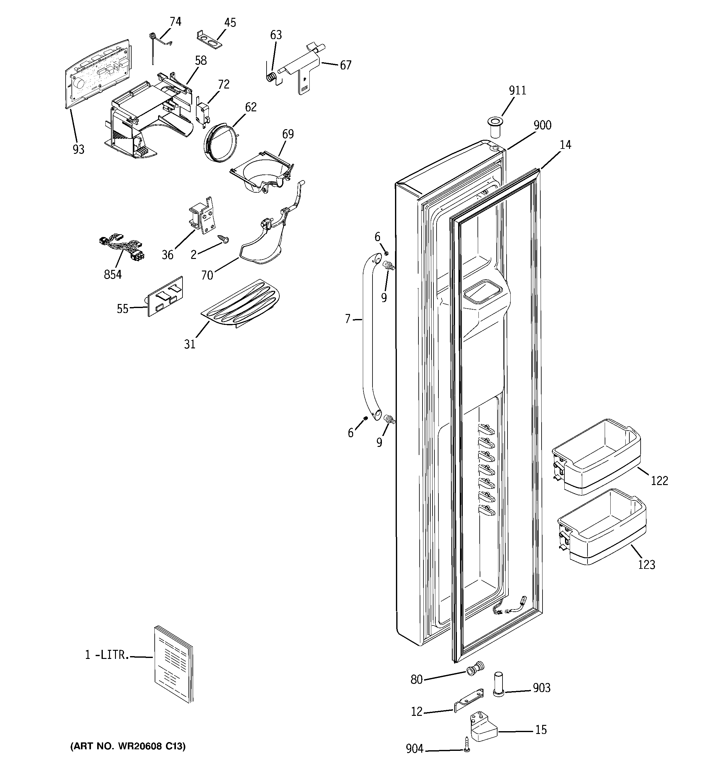 GE GSHS3KGZBCSS freezer door diagram