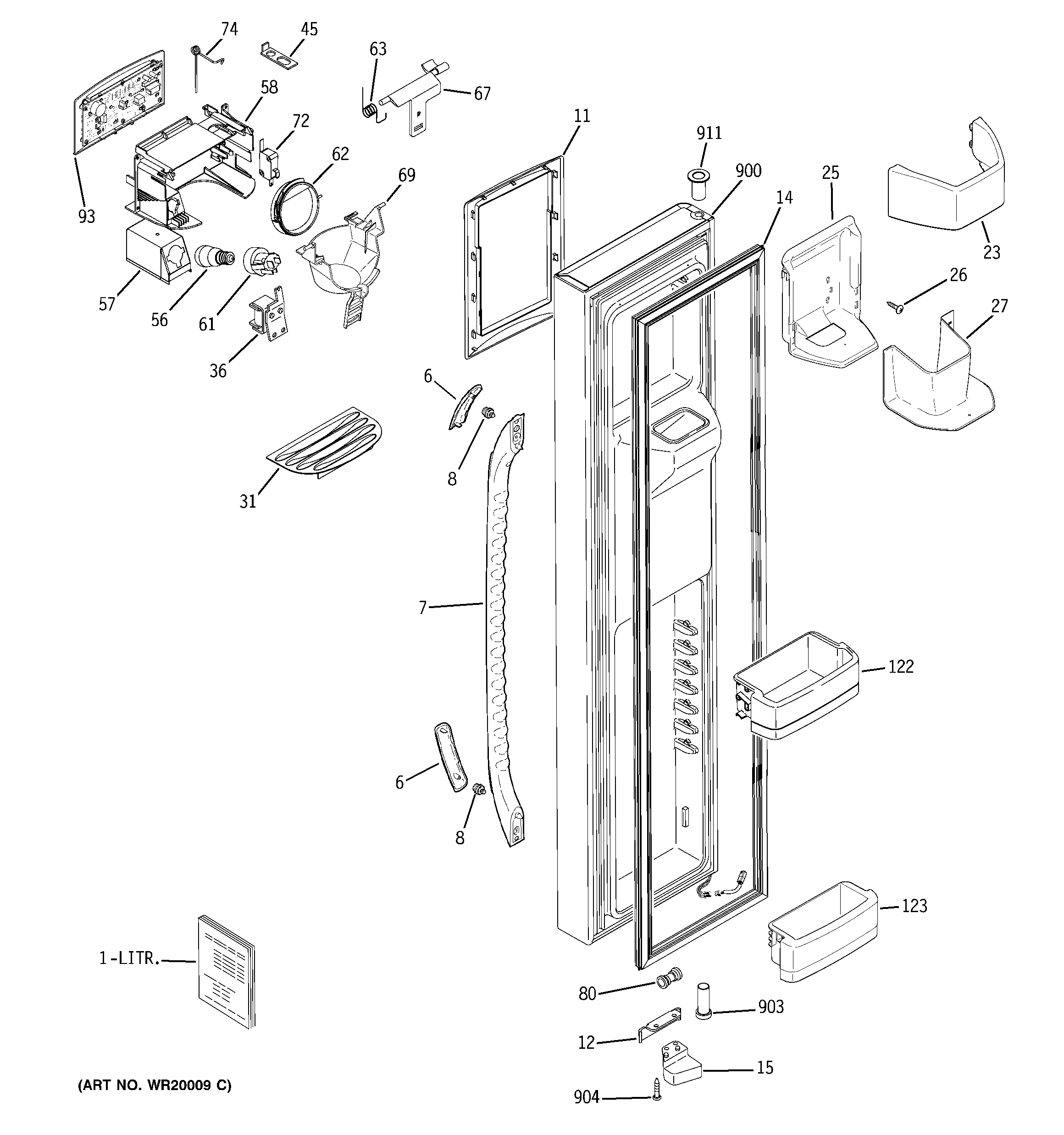 GE GSC23KGTABB freezer door diagram